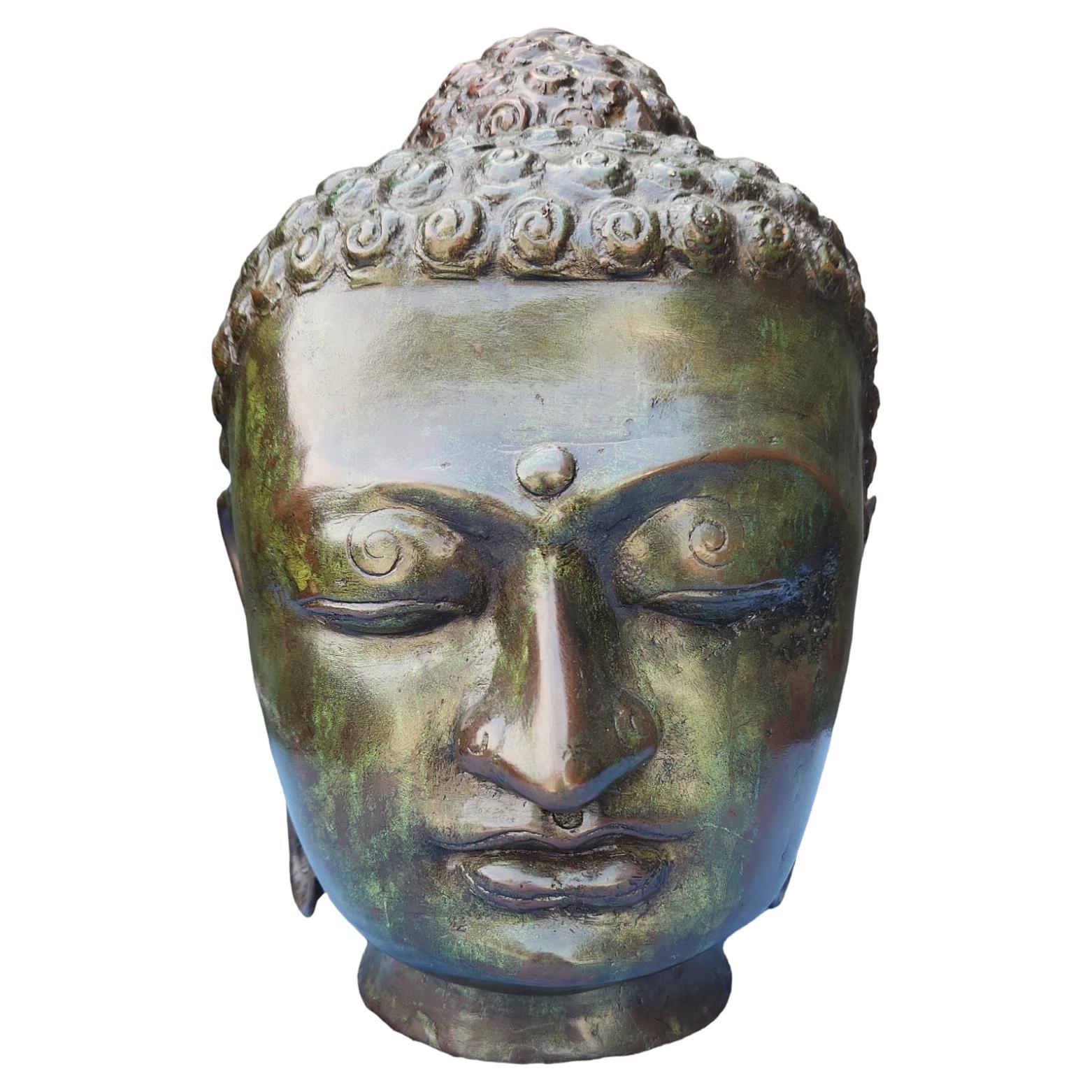 19th Century Bronze Head of Buddha For Sale