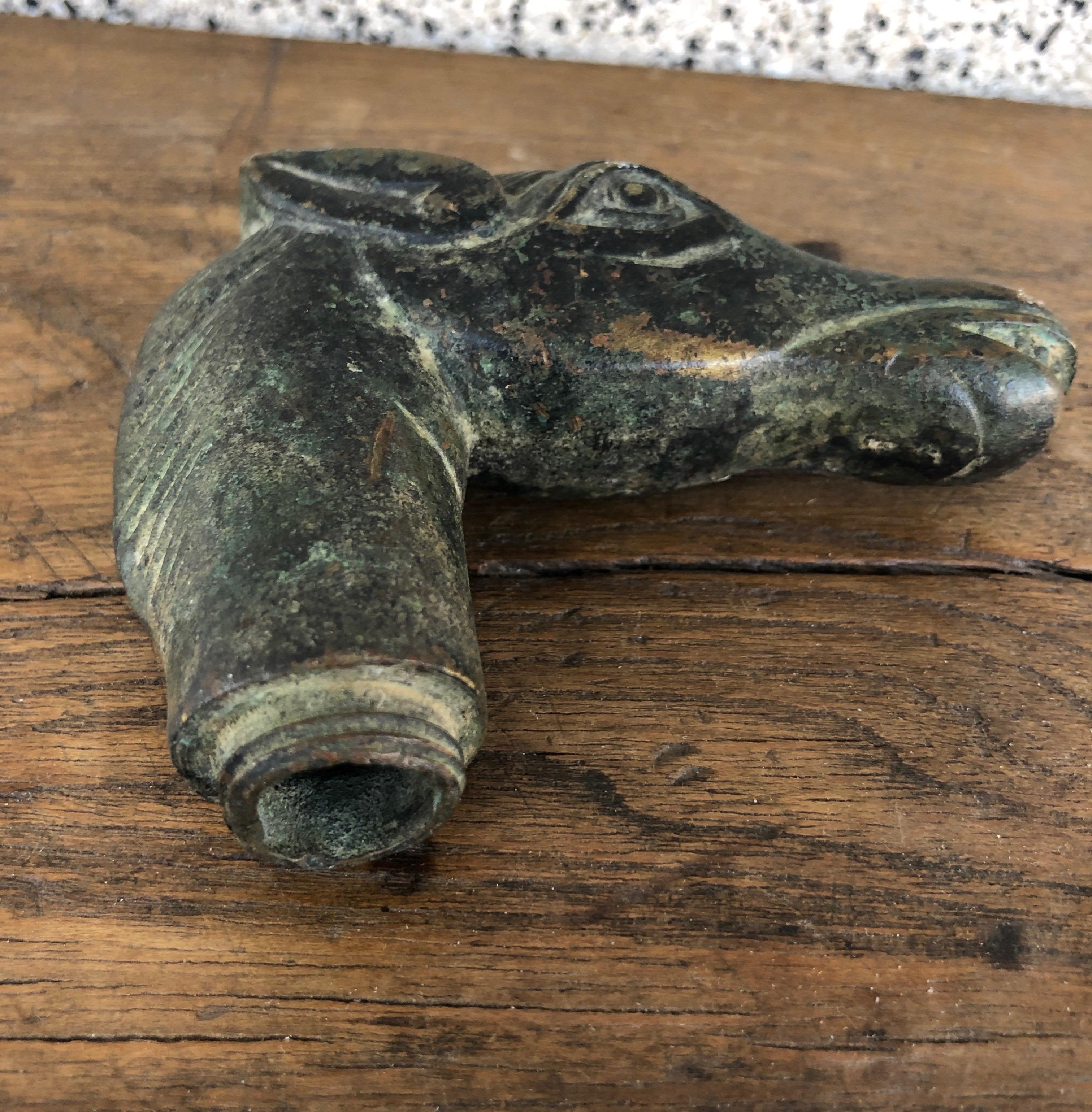 Indian 19th Century Bronze Horse Cane Handle For Sale