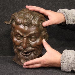 sculpture italienne en bronze du 19e siècle, tête de faune, 1860