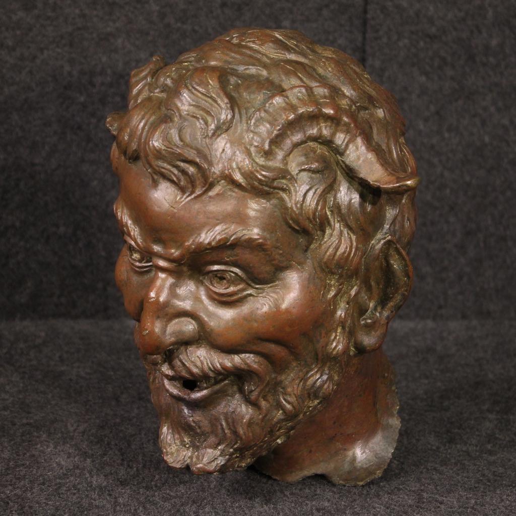 19th Century Bronze Italian Sculpture Faun Head, 1860 In Good Condition In Vicoforte, Piedmont