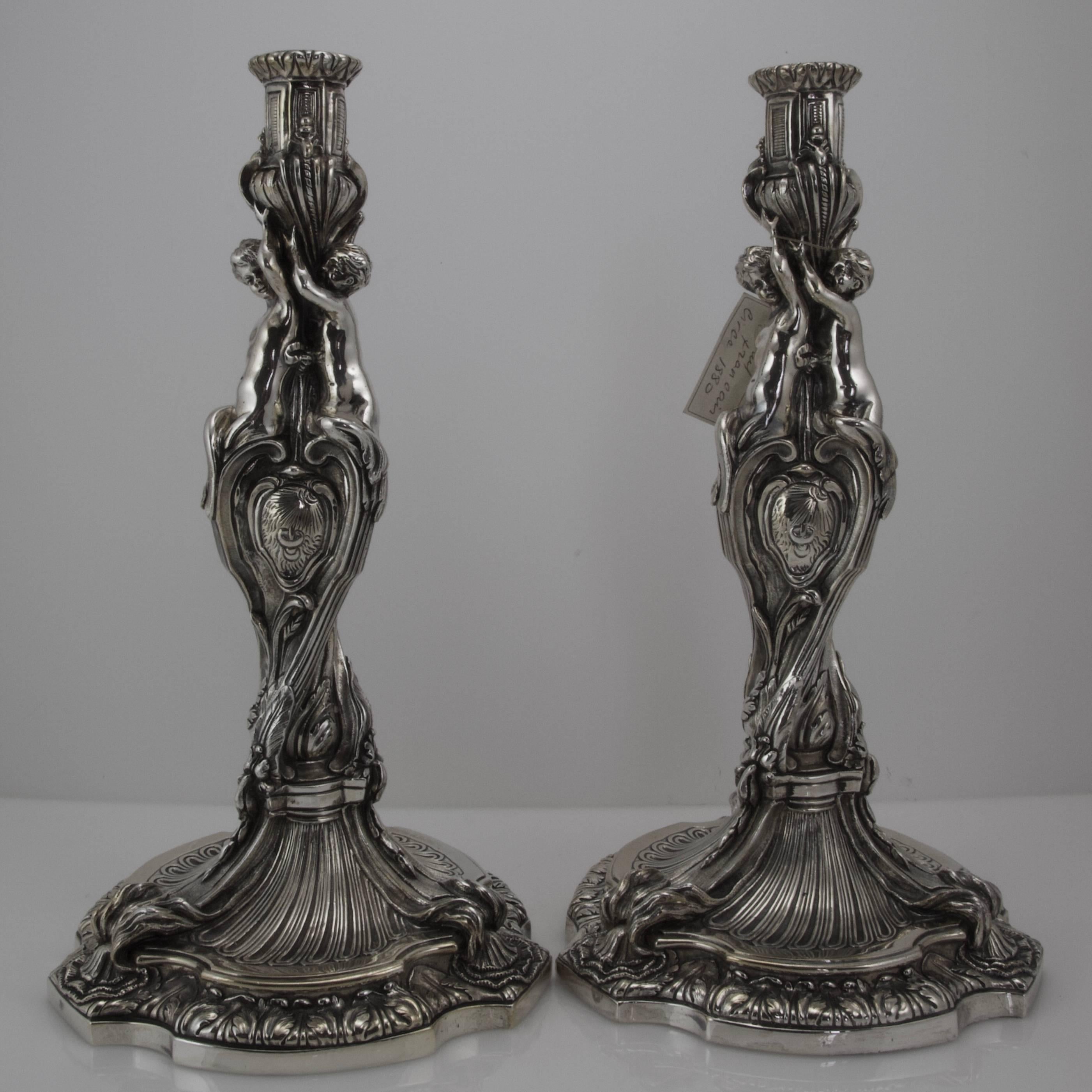 Regency 19th Century Bronze Large Pair of Candlesticks For Sale