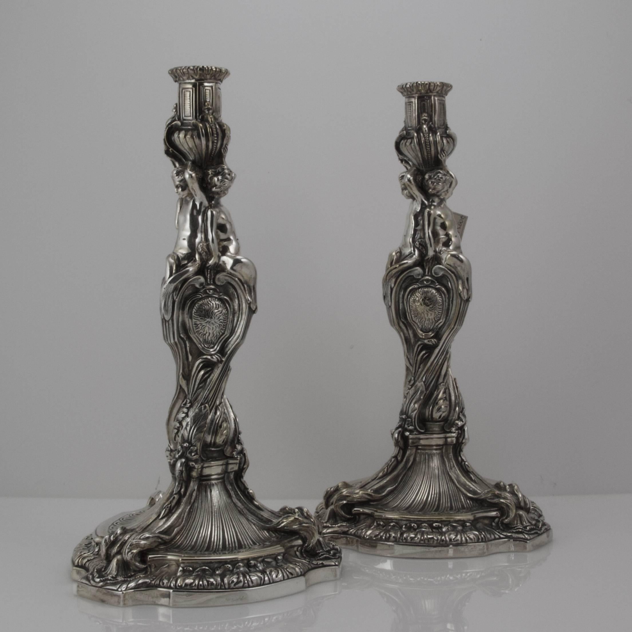 French 19th Century Bronze Large Pair of Candlesticks For Sale