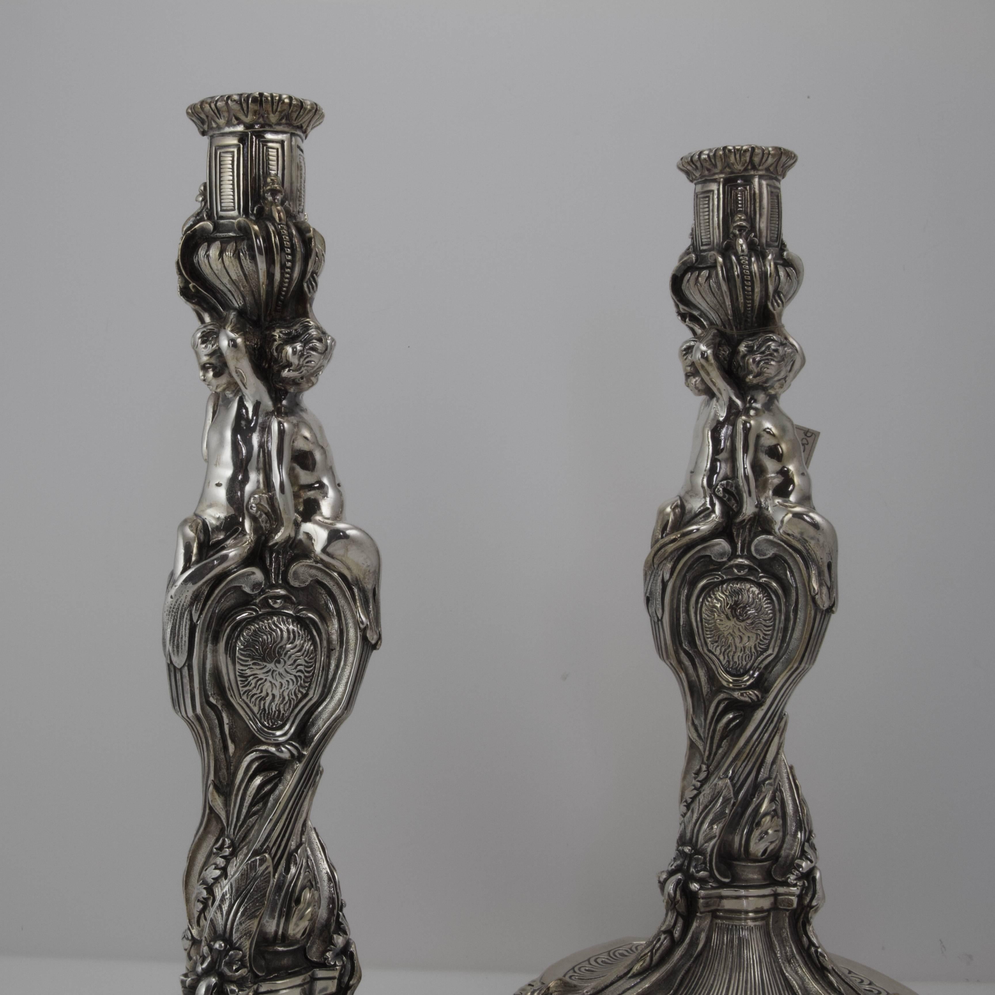 19th Century Bronze Large Pair of Candlesticks In Good Condition For Sale In Paris, FR