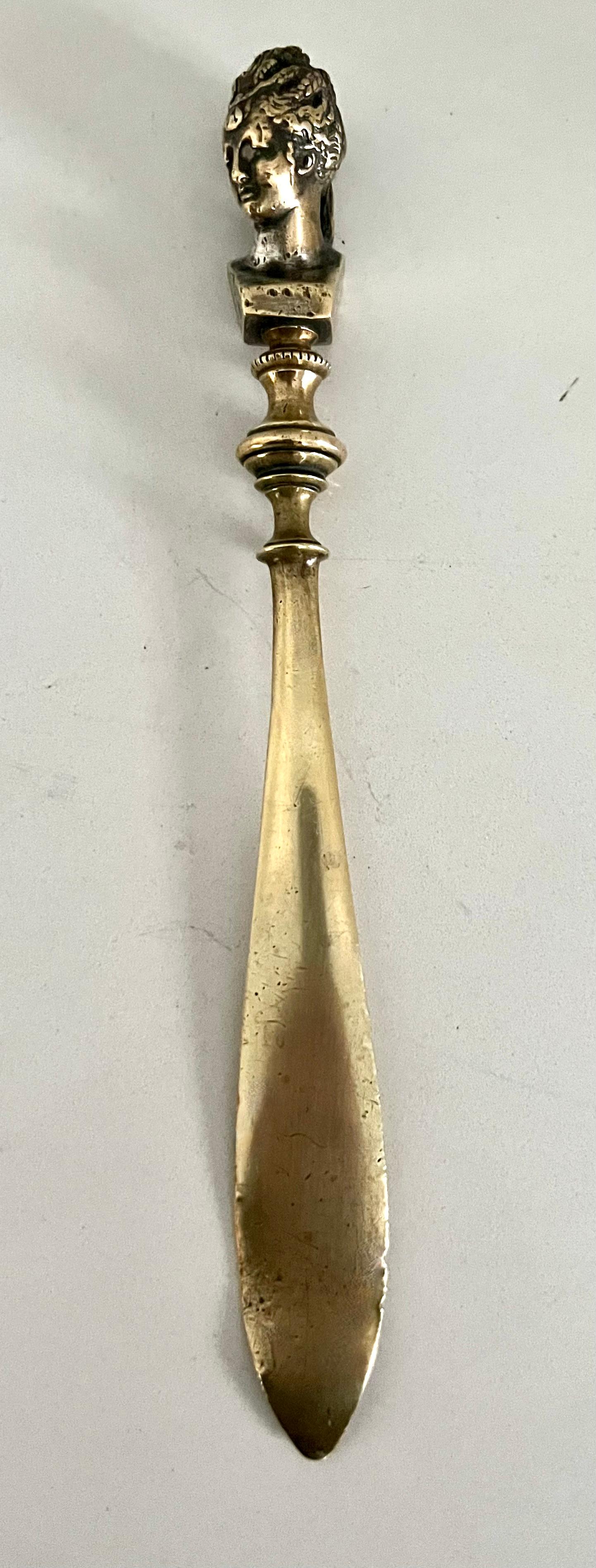 19th Century Bronze Letter Opener with the Bust of a Lady For Sale 1