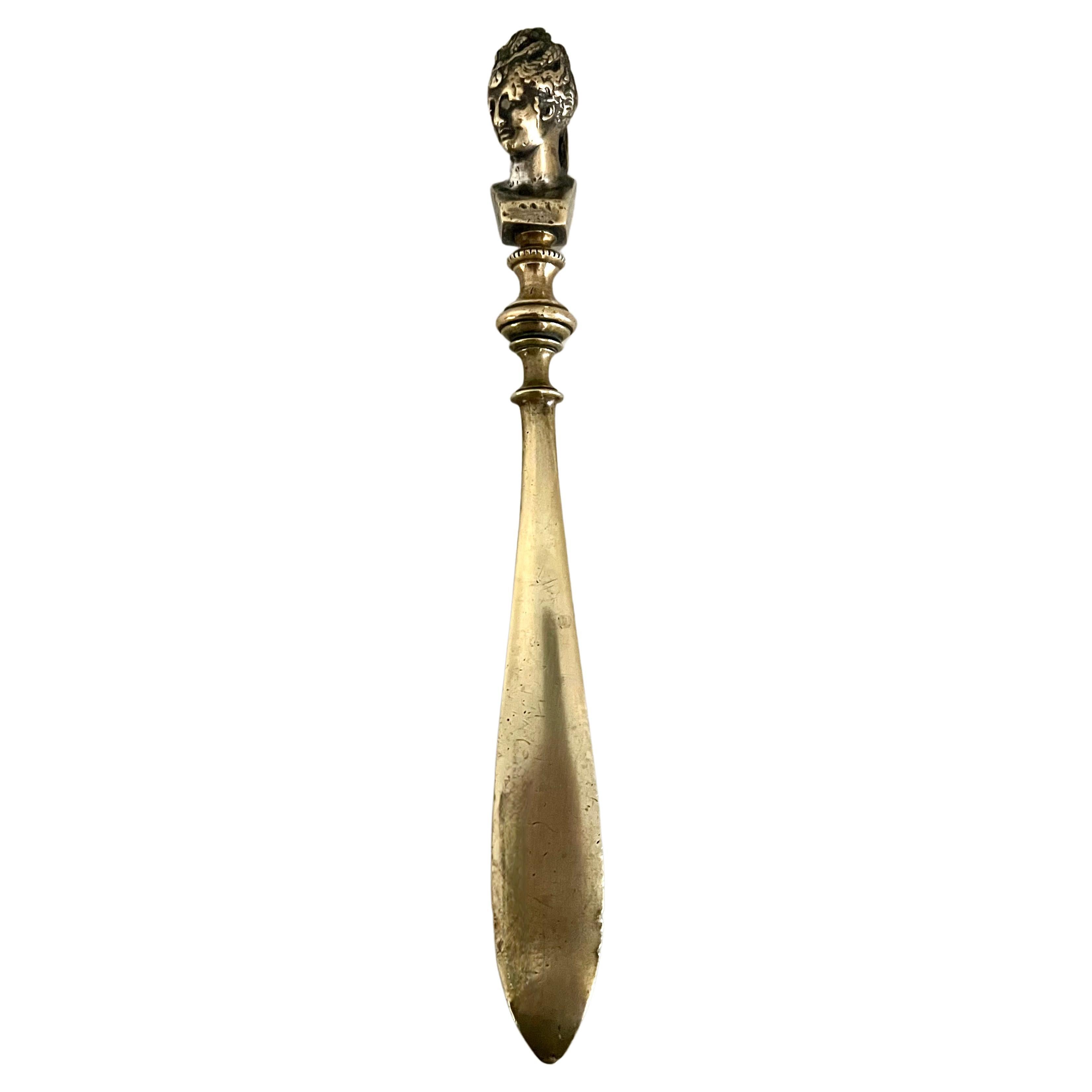 19th Century Bronze Letter Opener with the Bust of a Lady For Sale