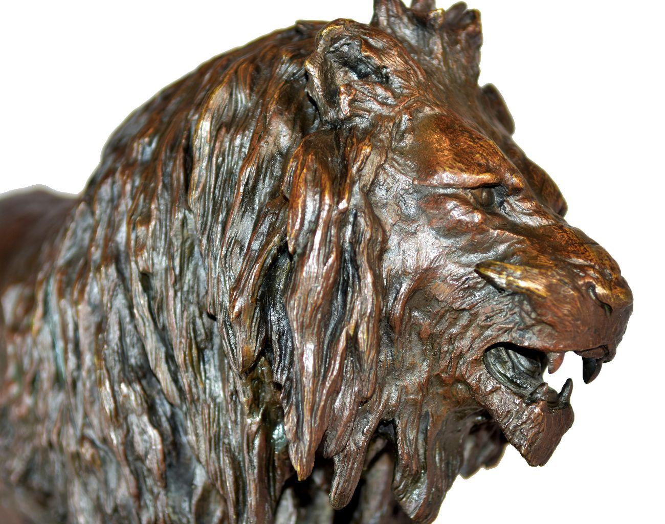 Européen médaille du 19ème siècle en bronze patiné au lion par Fratin en vente