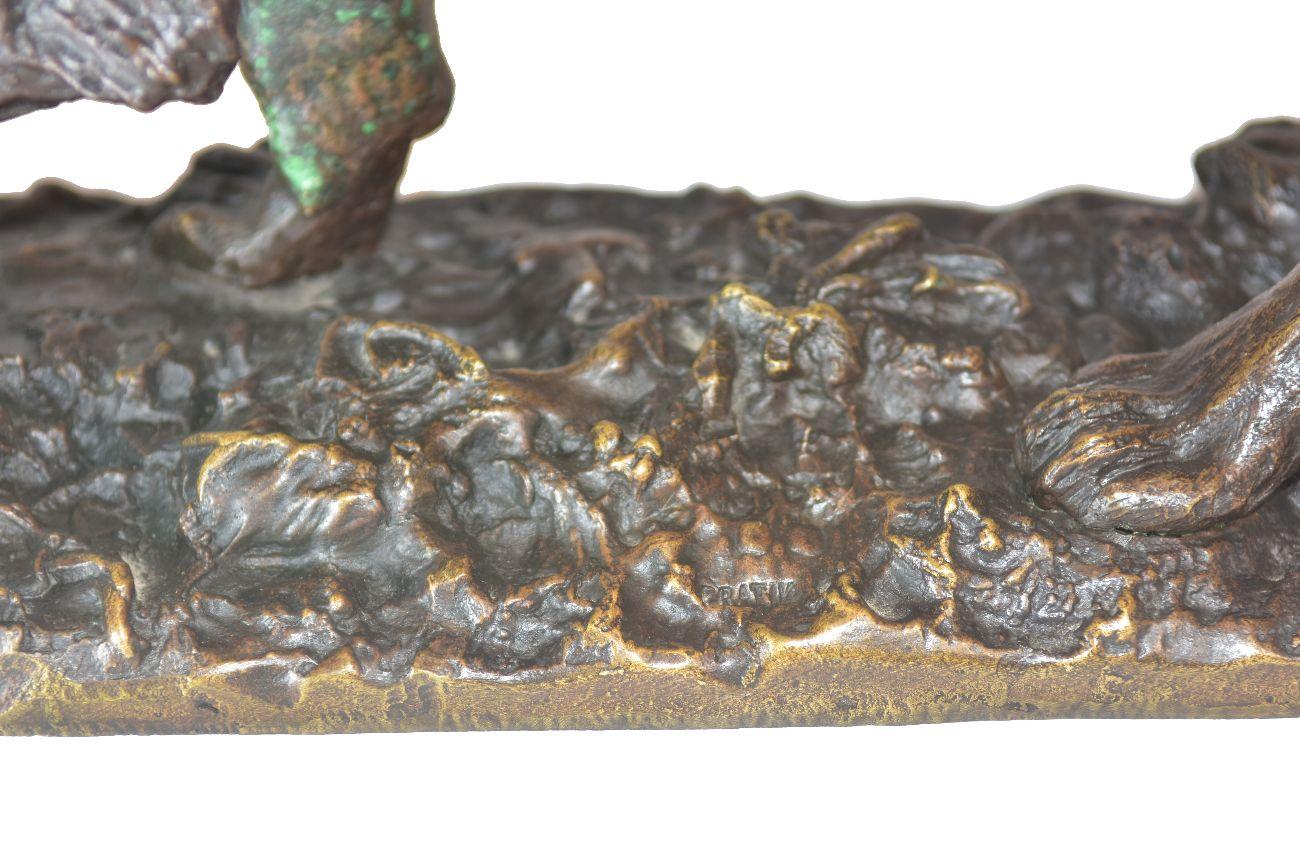 médaille du 19ème siècle en bronze patiné au lion par Fratin Bon état - En vente à Marseille, FR