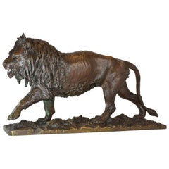 19th Century Bronze Lion Patina Medal by Fratin