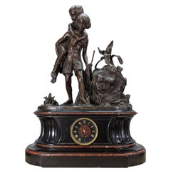 19th Century Bronze Mantel Clock Paul and Virginia by Charles Cumberworth