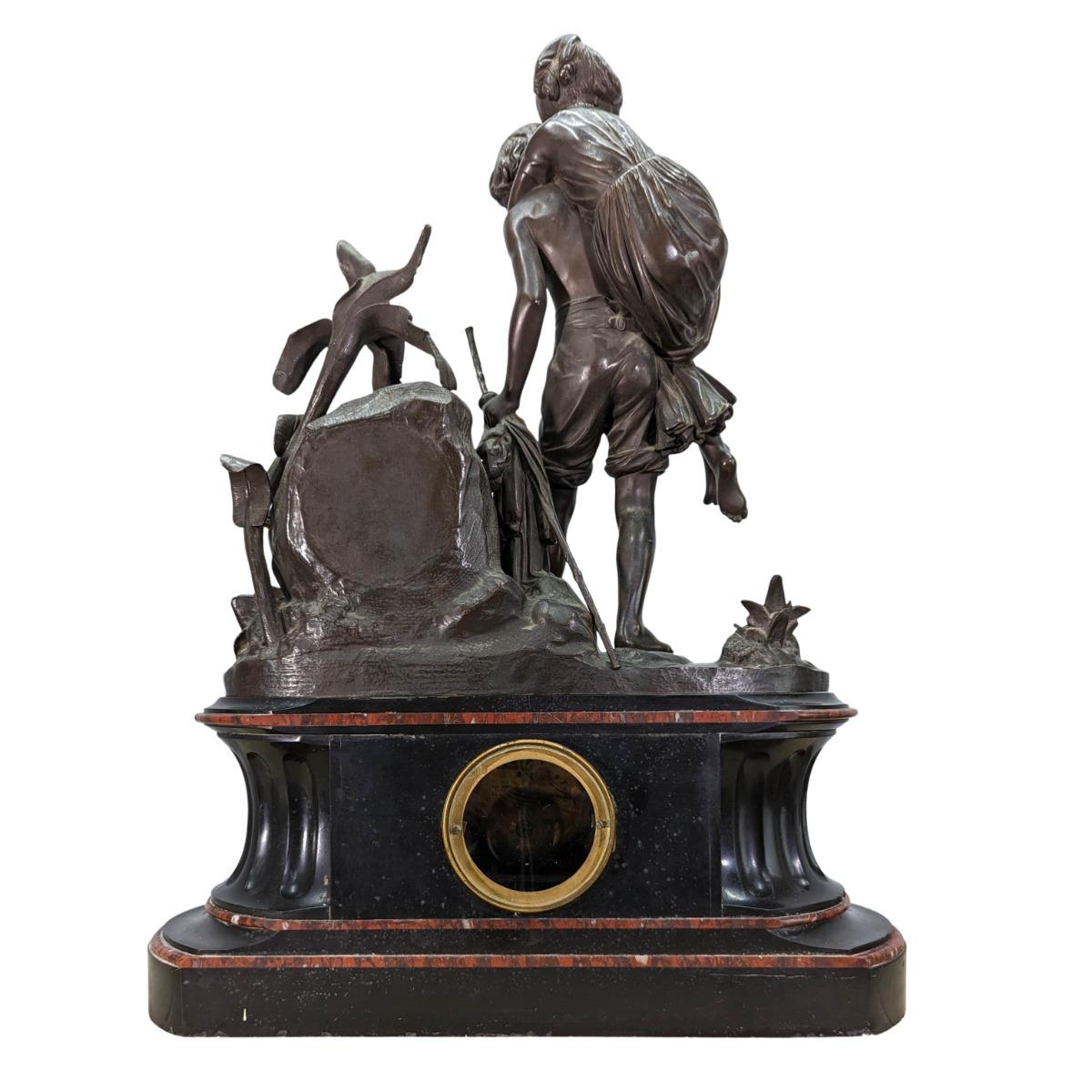French 19th Century Bronze Mantel Clock Paul and Virginia by Charles Cumberworth For Sale