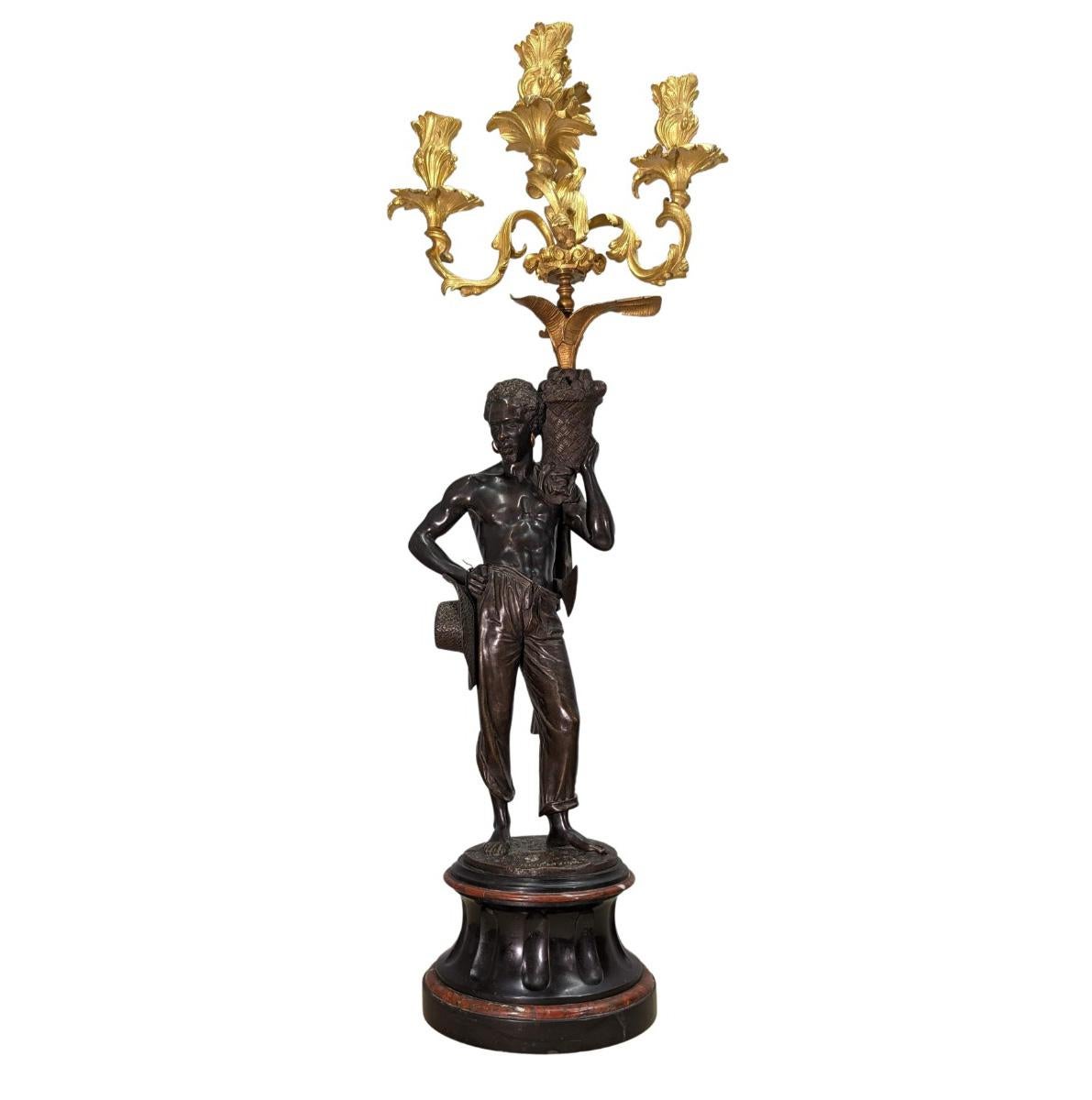 19th Century Bronze Mantel Clock Paul and Virginia by Charles Cumberworth In Good Condition For Sale In Marseille, FR