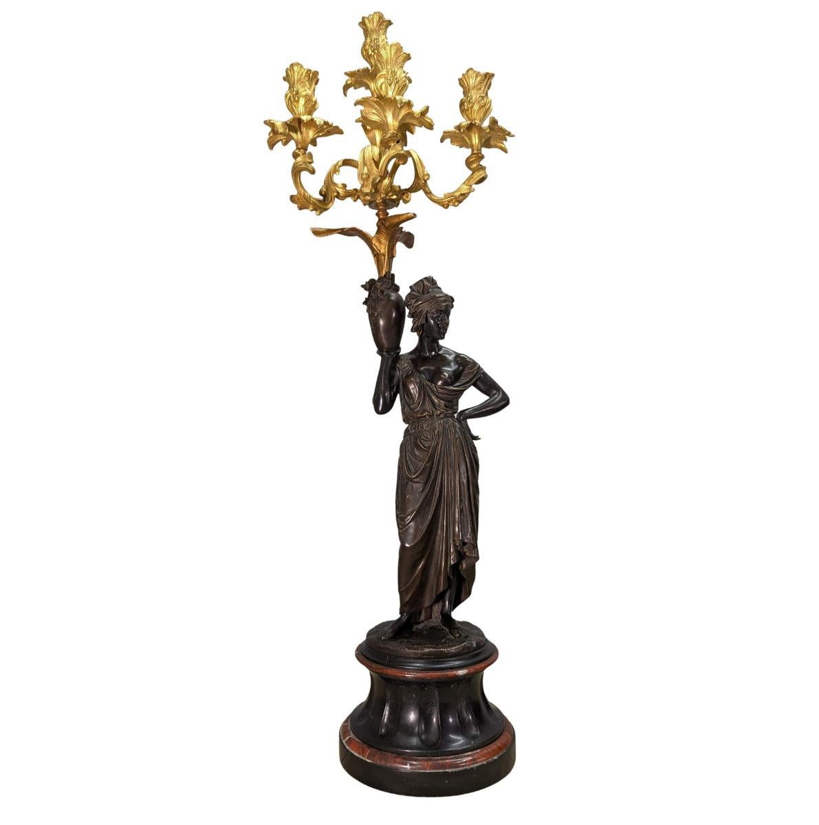 French 19th Century Bronze Mantel Clock Paul and Virginia by Charles Cumberworth For Sale
