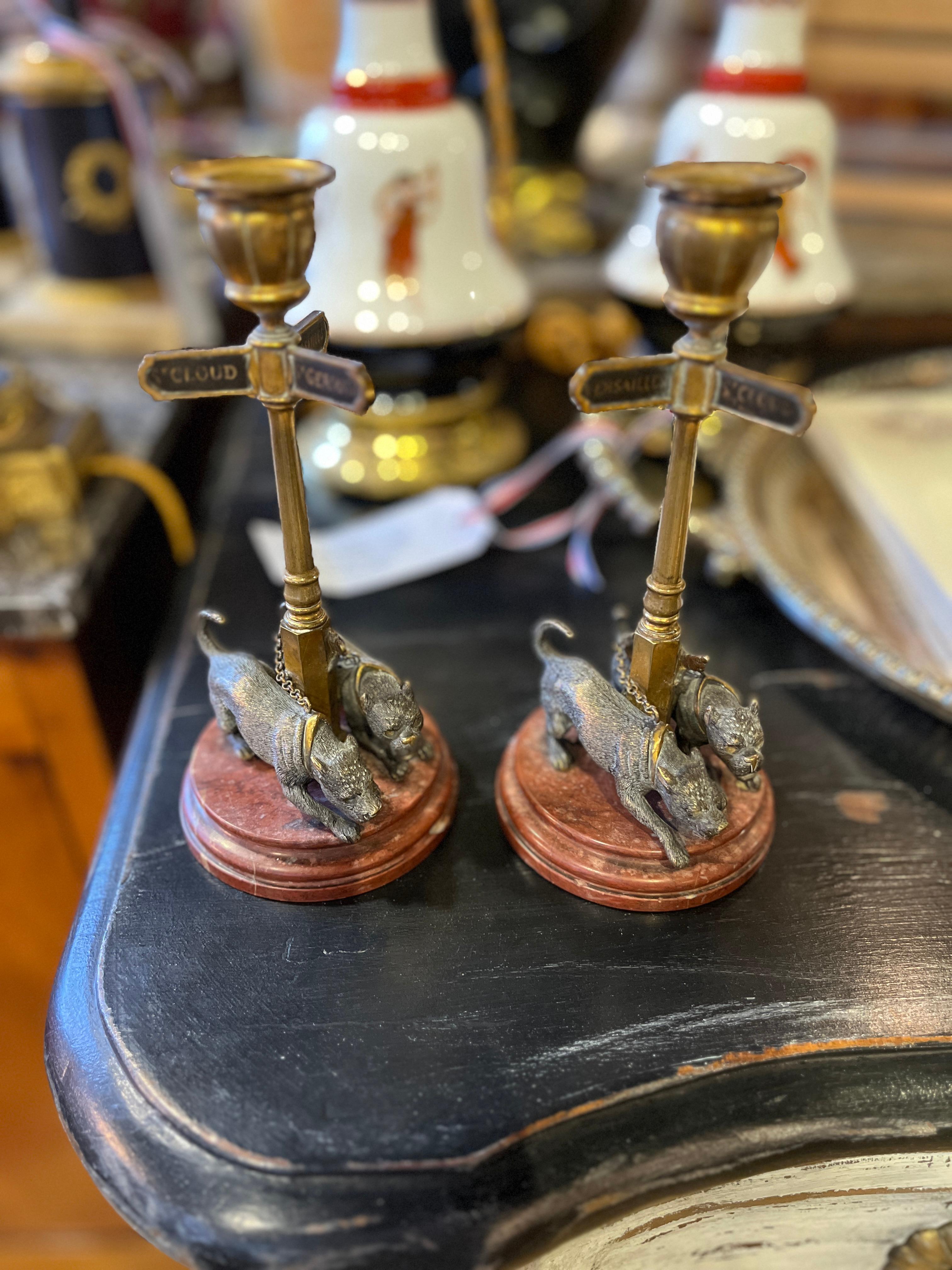 Napoleon III 19th Century Bronze & Marble Street Sign Candle Holders For Sale