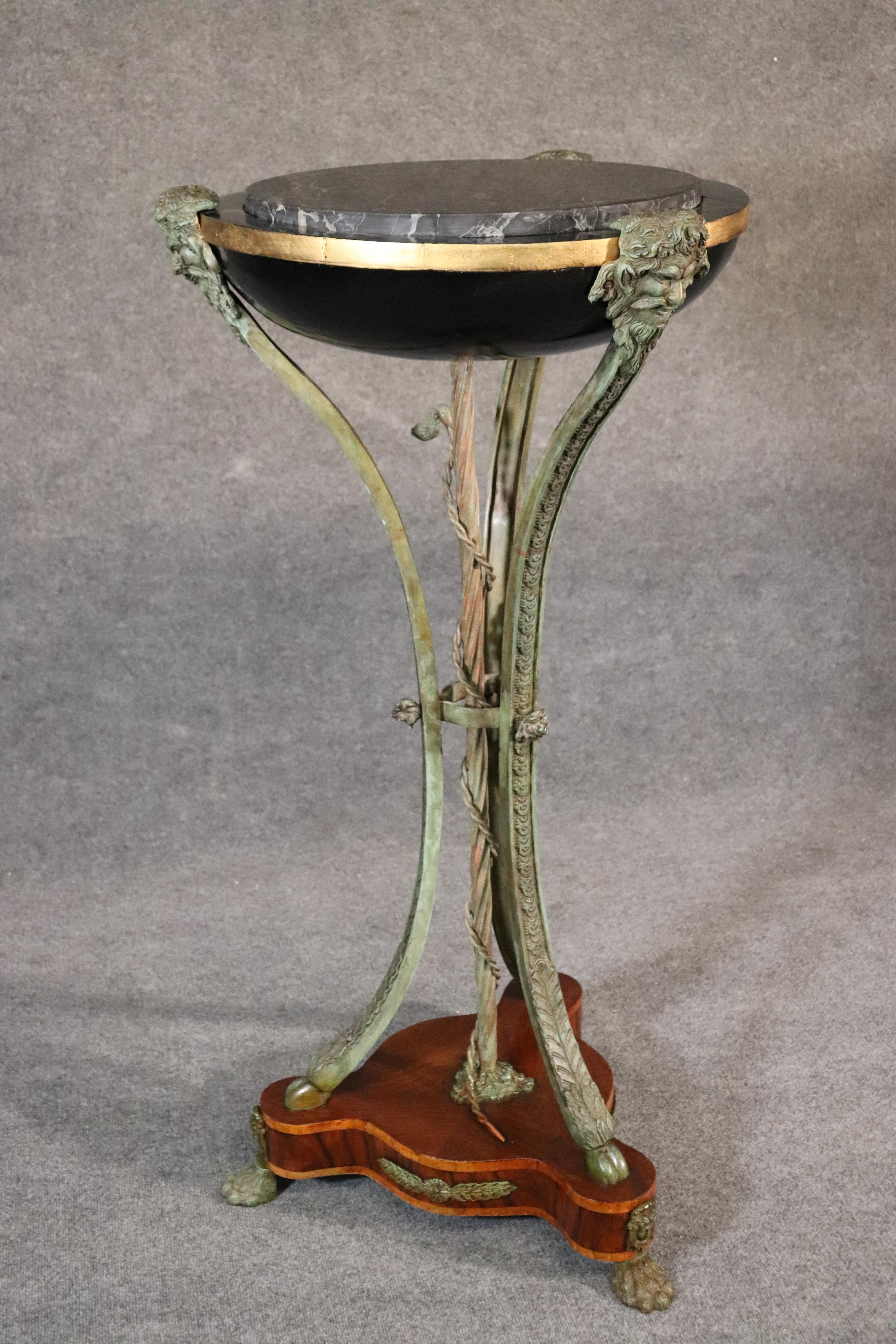 Italian 19th Century Bronze Marble-Top Rosewood Pedestal with Satyr and Snake Motif