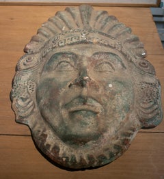 Tête de masque d'un aztèque mexicain en bronze du 19ème siècle