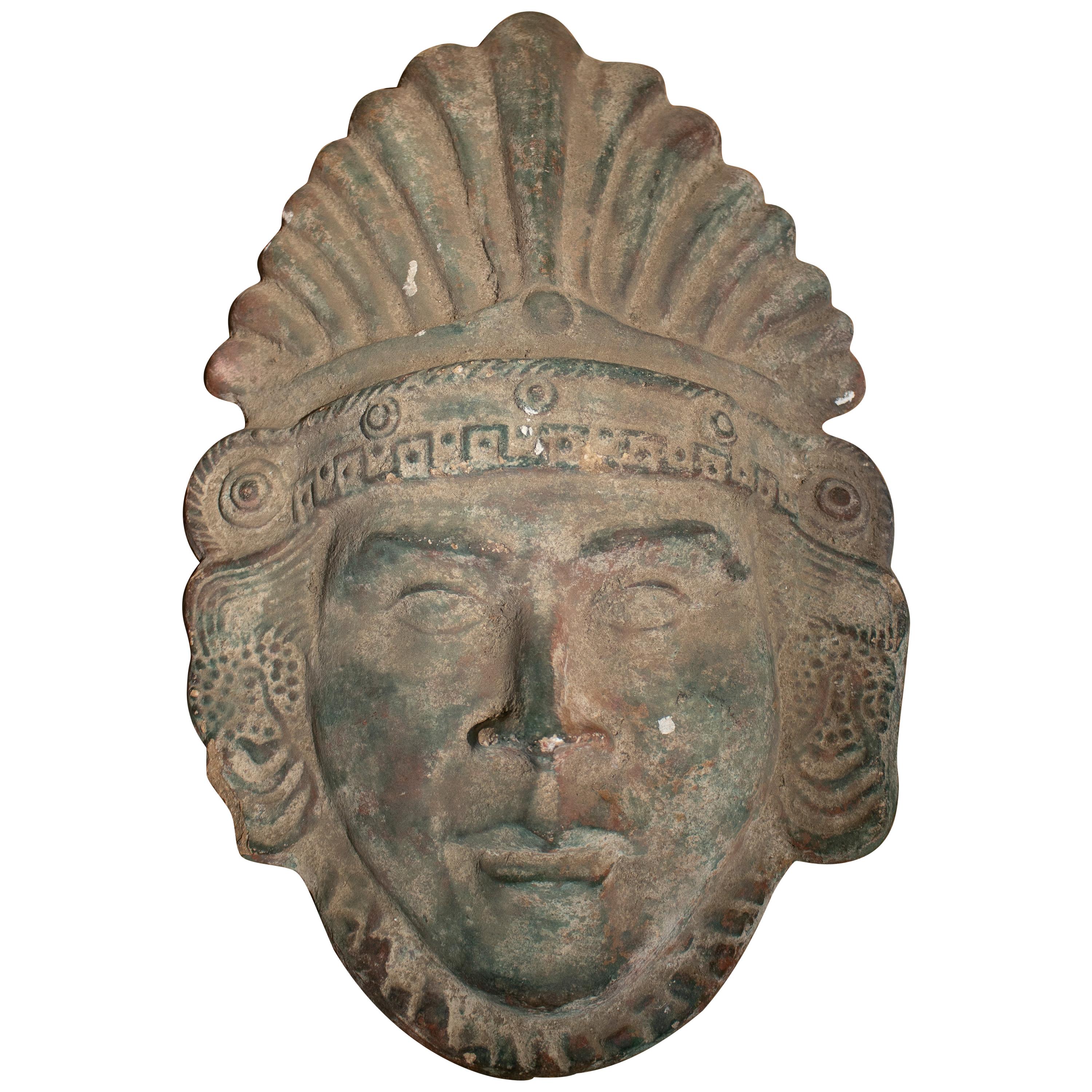 19th Century Bronze Mask Head of a Mexican Aztec