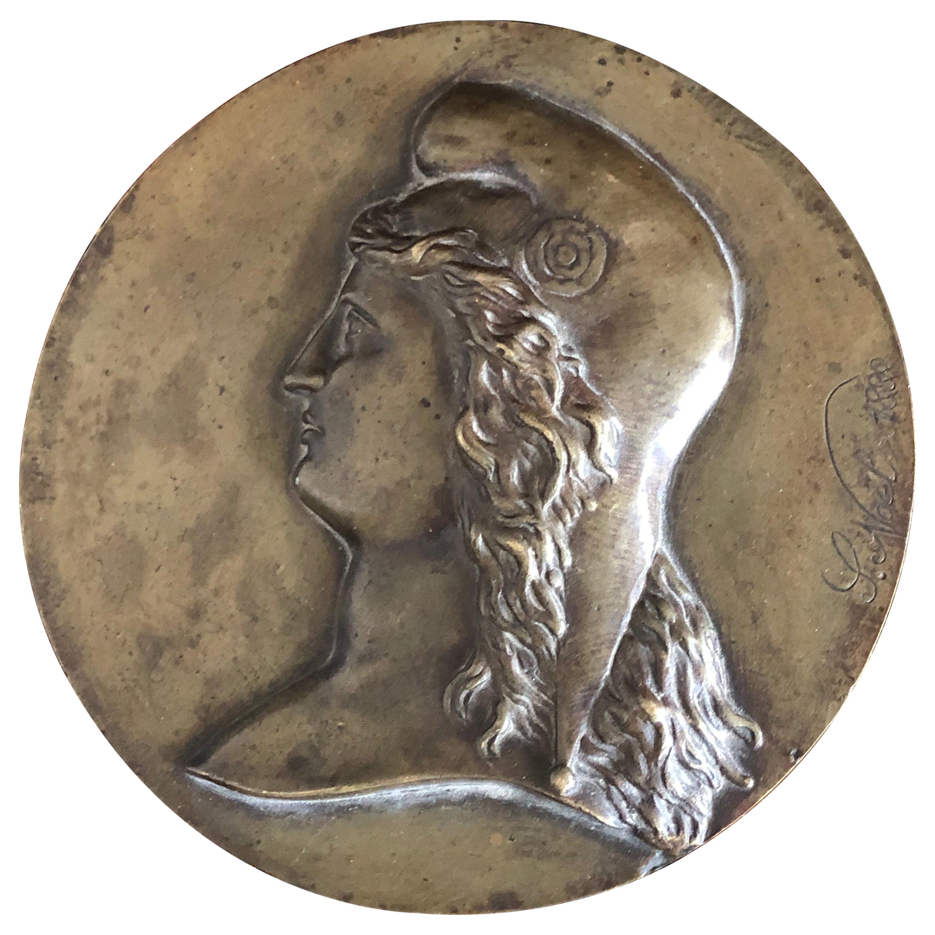 19th Century Bronze Medallion Signed by L.Noël in 1880 For Sale