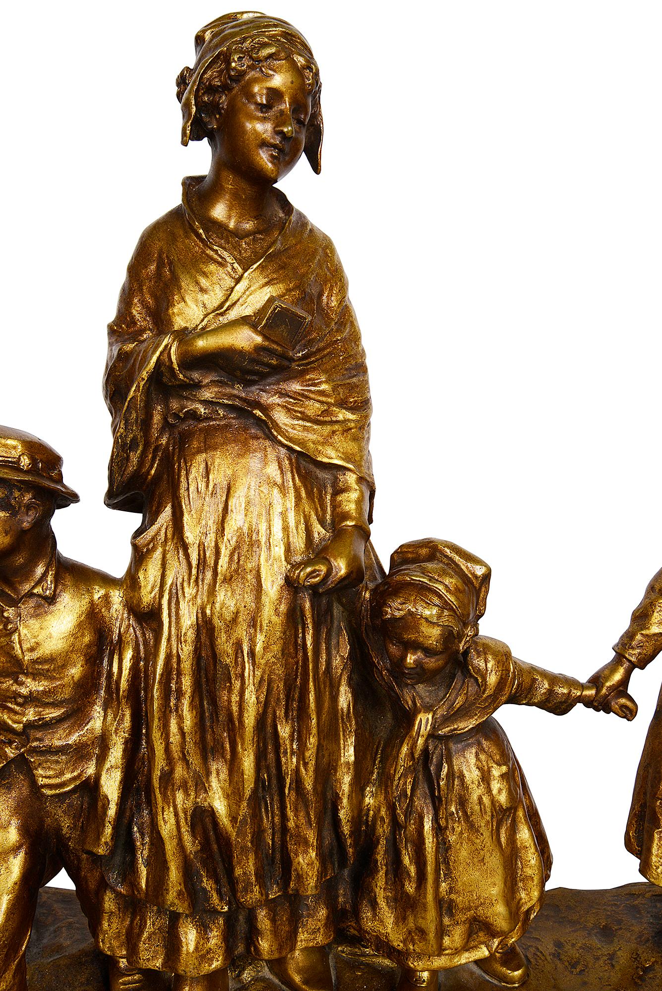 Italian 19th Century Bronze, Mother and Children, by J. D'Aste