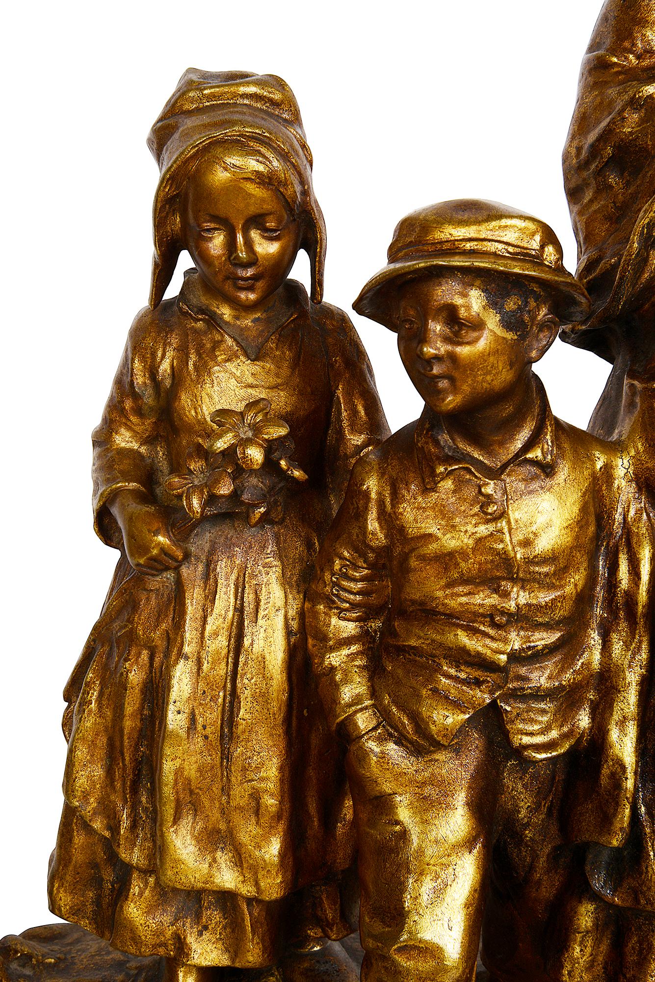 Gilt 19th Century Bronze, Mother and Children, by J. D'Aste