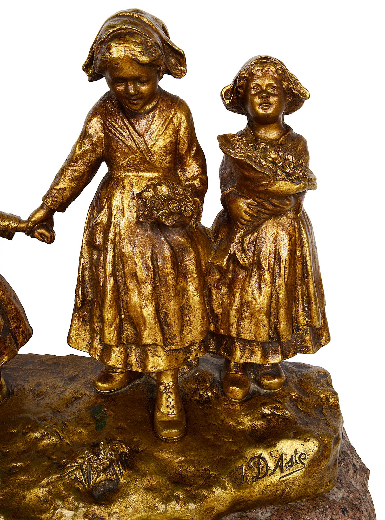 19th Century Bronze, Mother and Children, by J. D'Aste In Good Condition In Brighton, Sussex