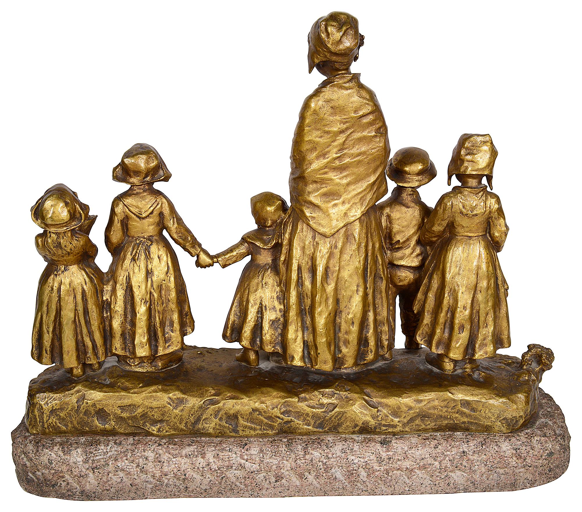 19th Century Bronze, Mother and Children, by J. D'Aste 1