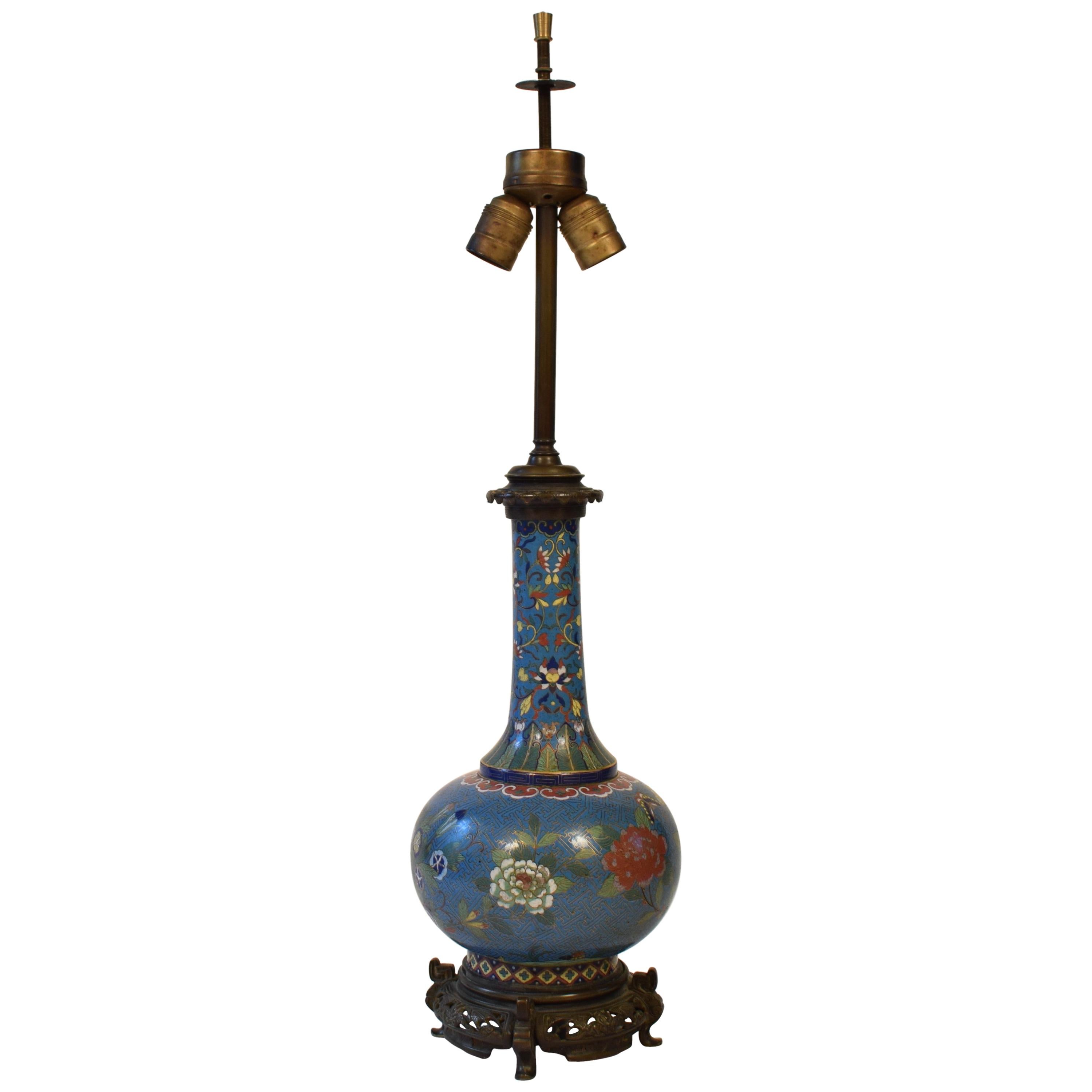 19th Century Bronze-Mounted Chinese Enamel Coated Metal Table Lamp, circa 1880