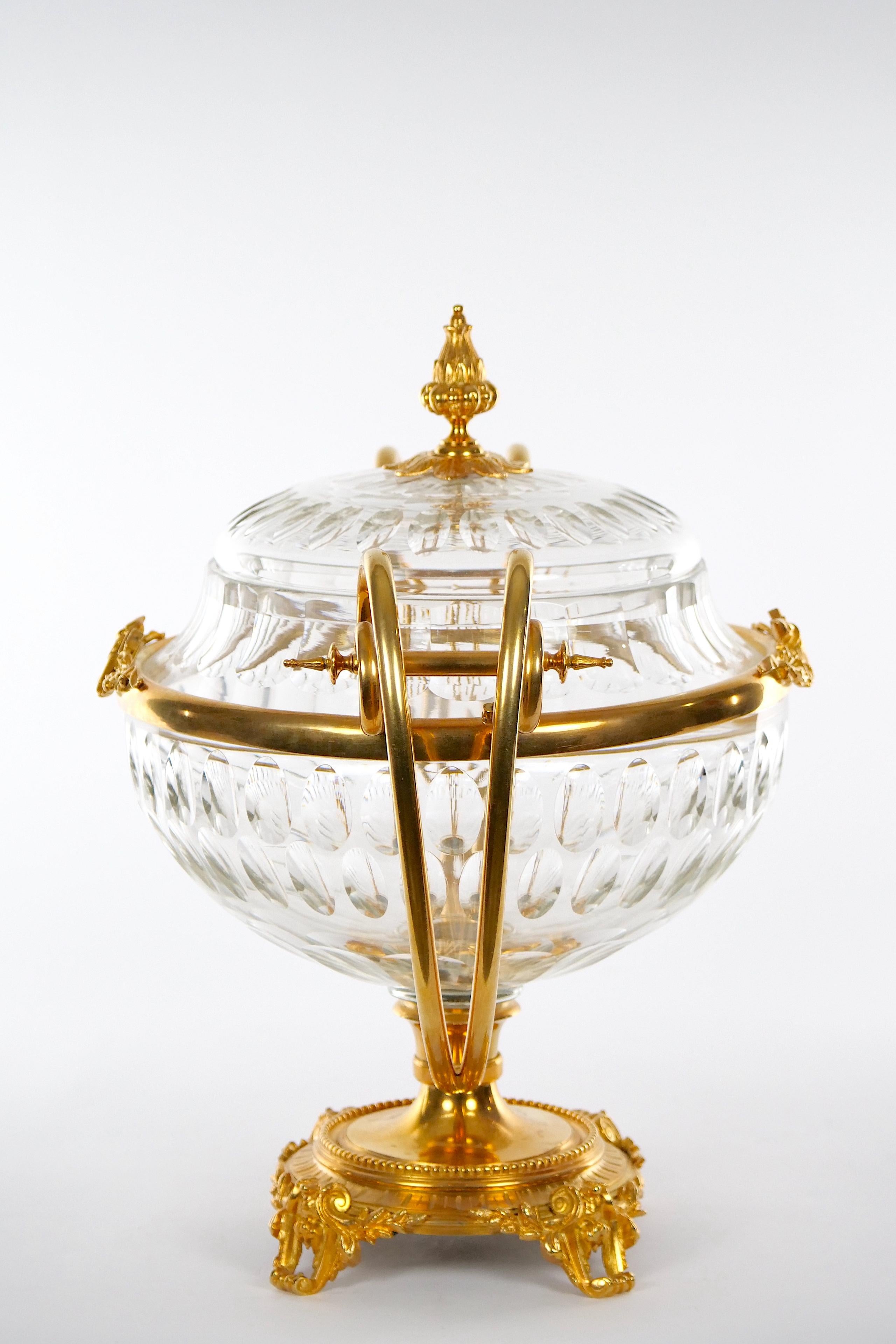Louis XVI 19th Century Bronze Mounted / Cut Crystal Covered Footed Center Piece For Sale
