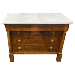 19th Century Bronze Mounted French Empire Marble Top Walnut Chest