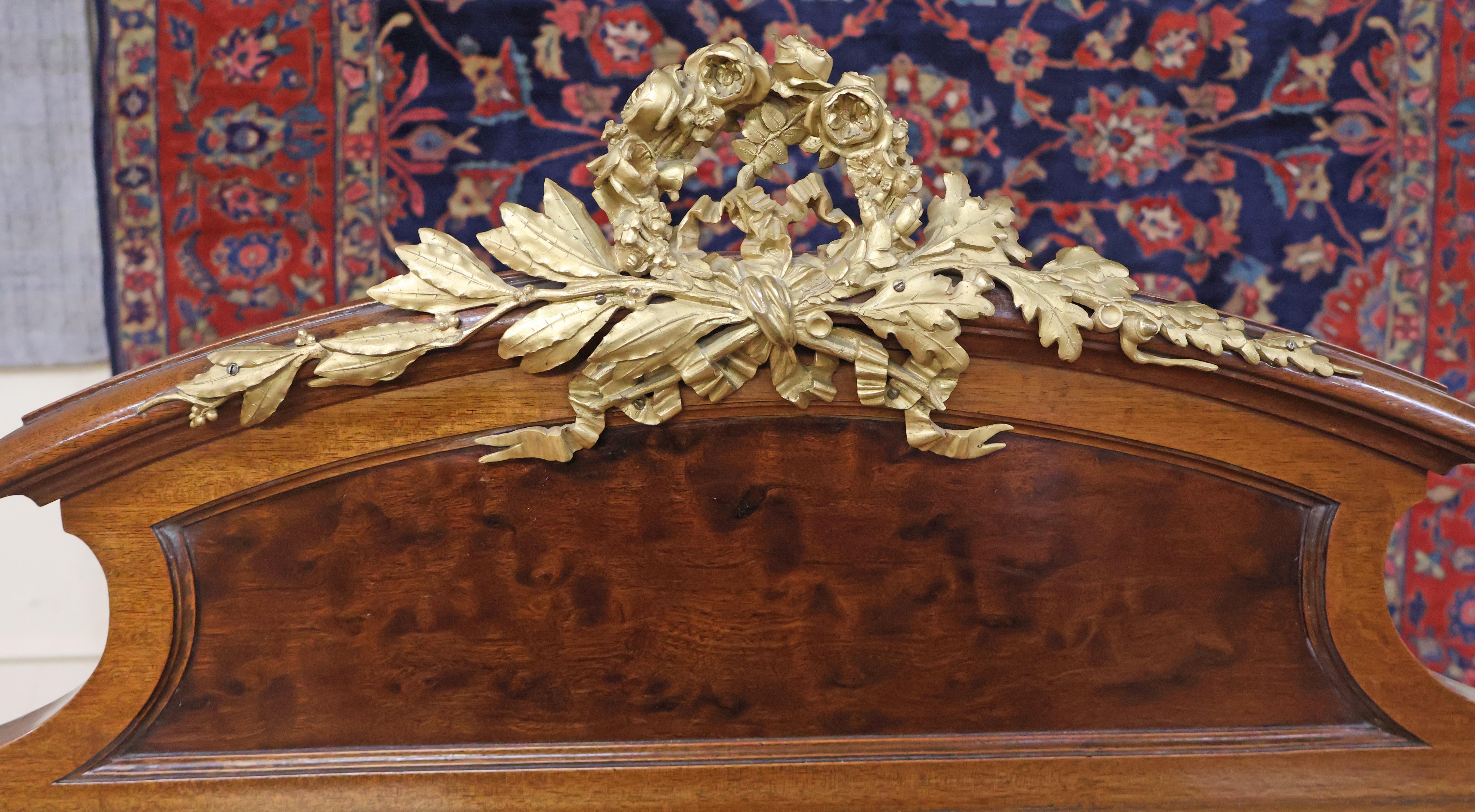 19th Century Bronze Mounted French Plum Pudding Acajou Mahogany Full Size Bed For Sale 11