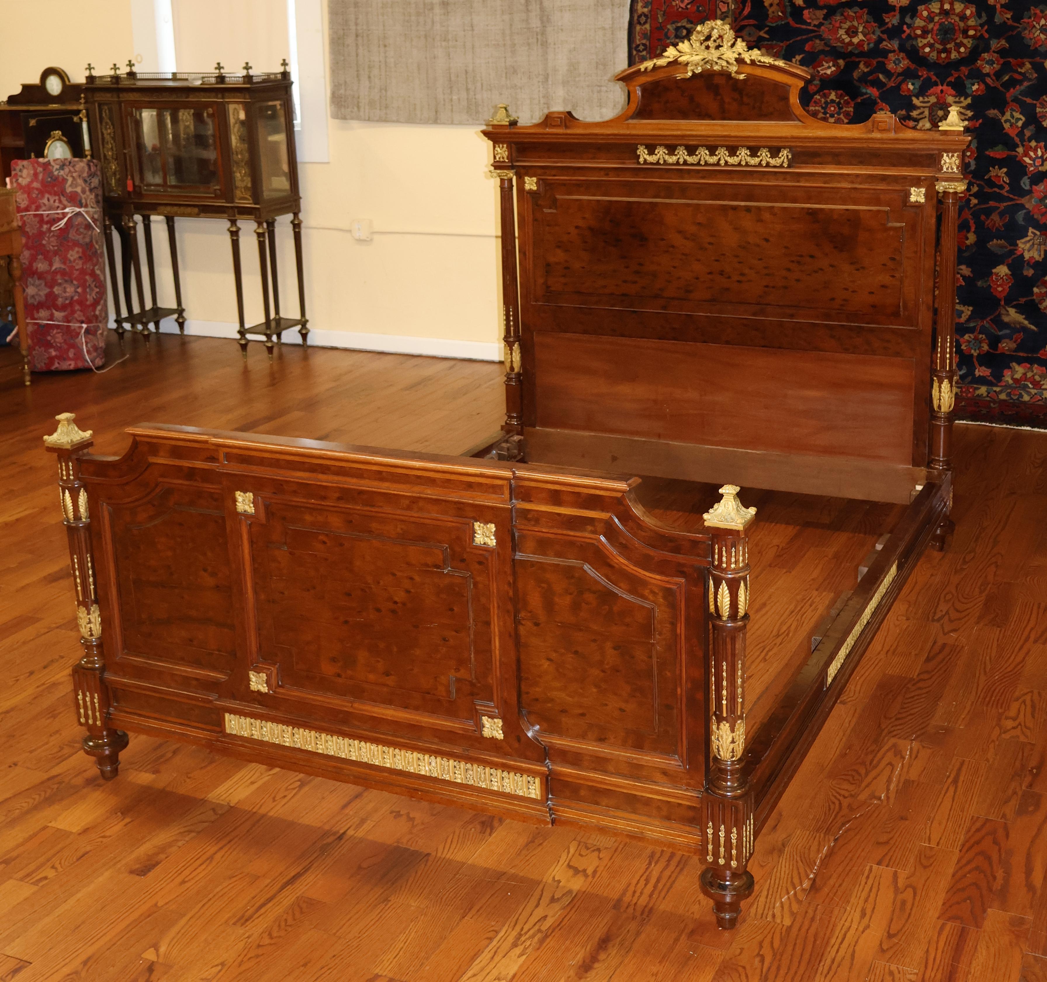 19th Century Bronze Mounted French Plum Pudding Acajou Mahogany Full Size Bed For Sale 1