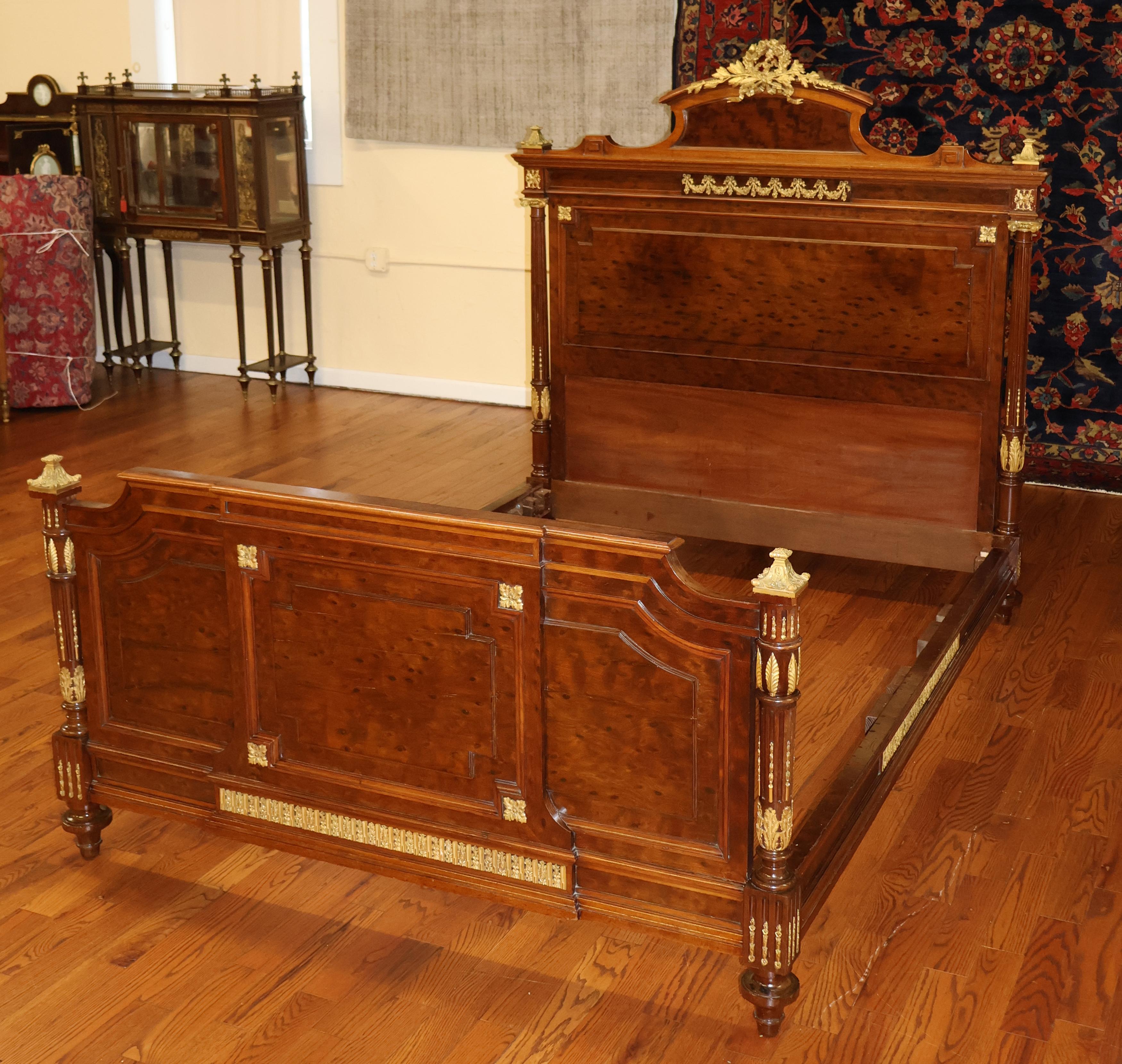 19th Century Bronze Mounted French Plum Pudding Acajou Mahogany Full Size Bed For Sale 2