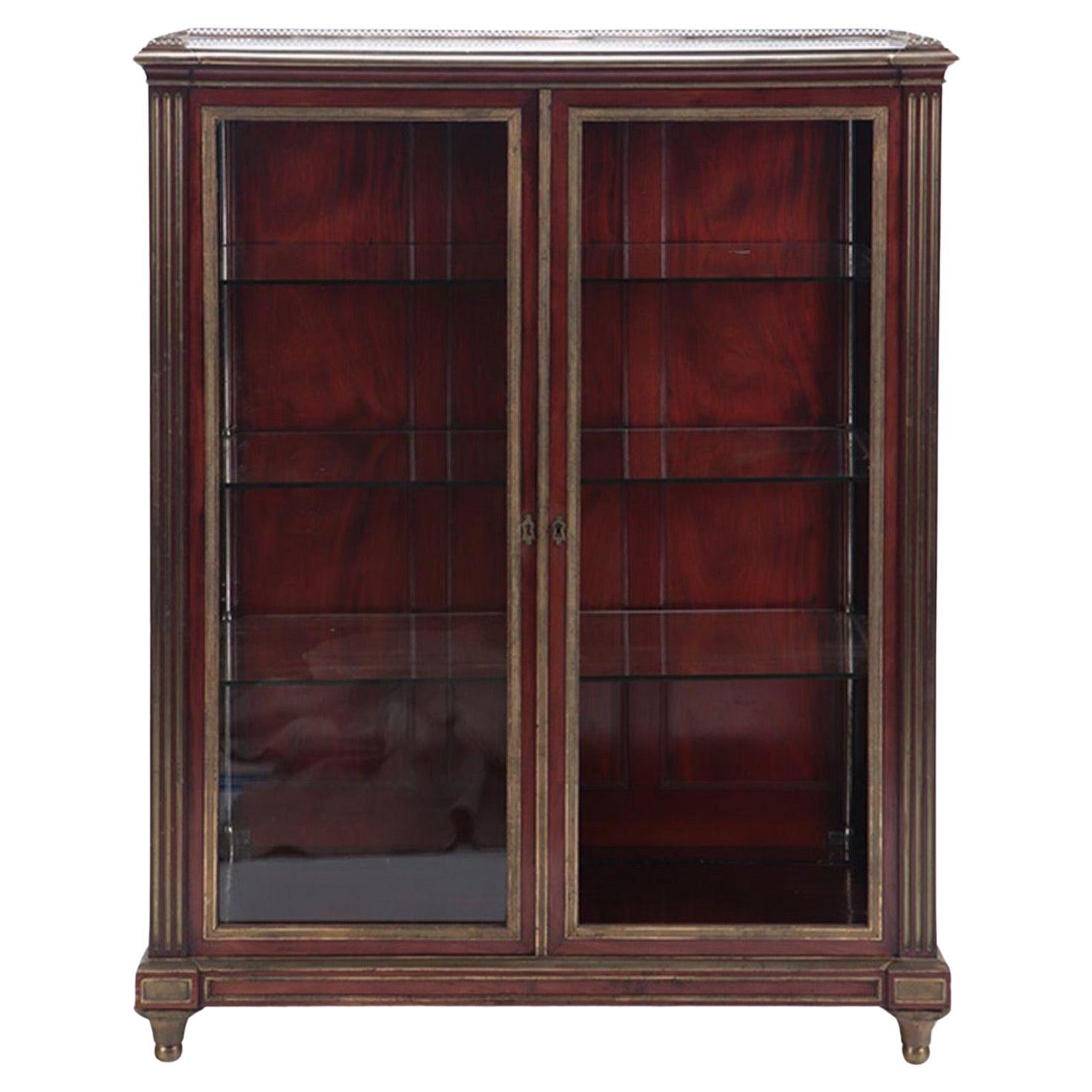 19th Century Bronze Mounted Mahogany Vitrine with Glass Shelves For Sale