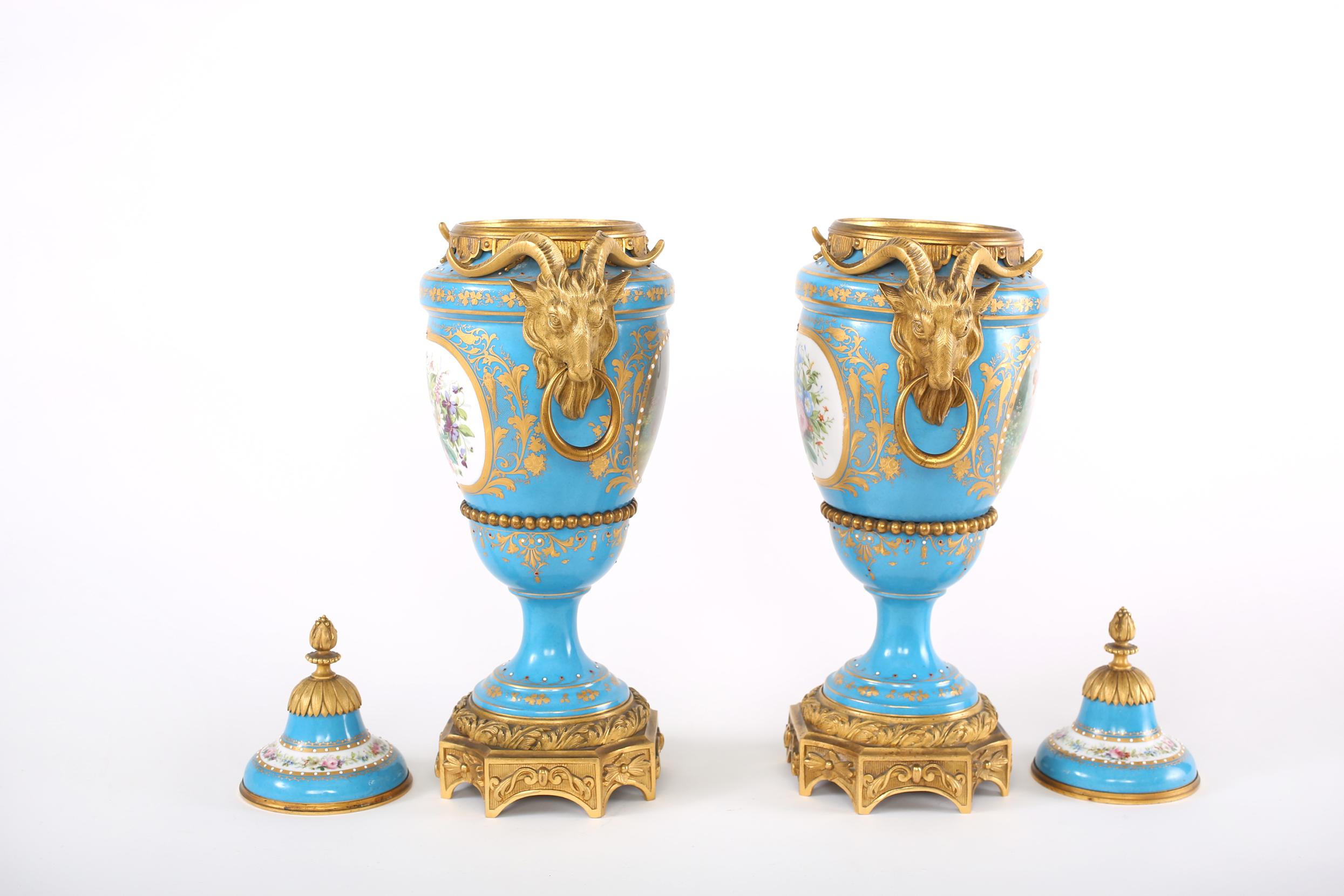 French 19th Century Bronze Mounted / Porcelain Covered Urns For Sale