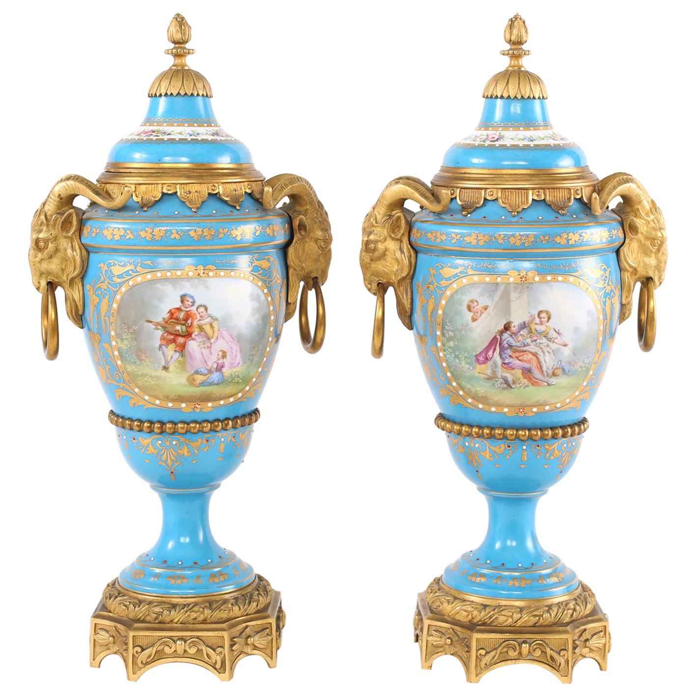 19th Century Bronze Mounted / Porcelain Covered Urns