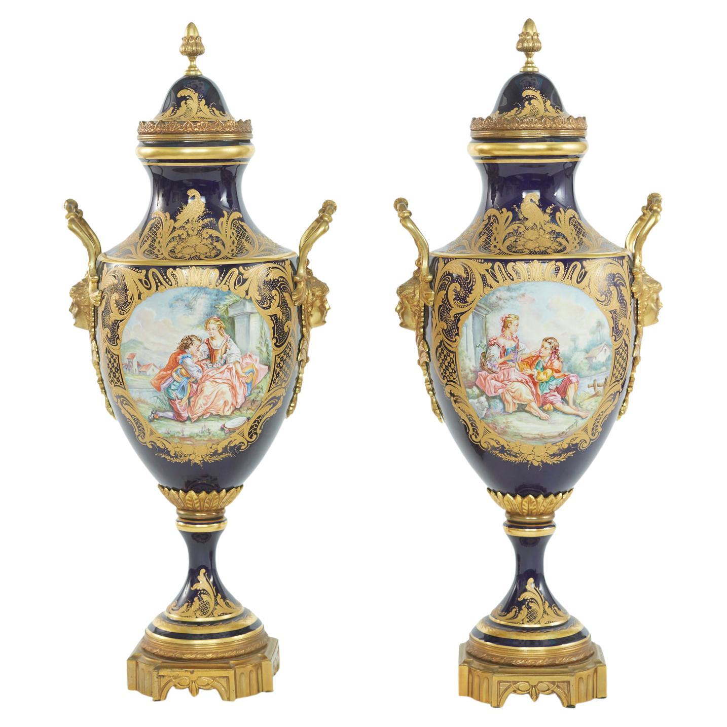 19th Century Bronze Mounted / Sevres Pair Urns