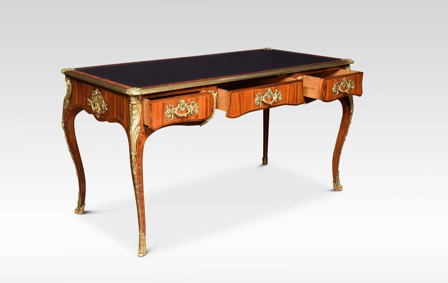 British 19th Century Bronze Mounted Tulipwood and Rosewood Crossbanded Bureau Plat For Sale