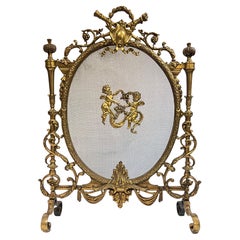 19th Century Bronze Neoclassical Fireplace Screen in French Louis XVI Style