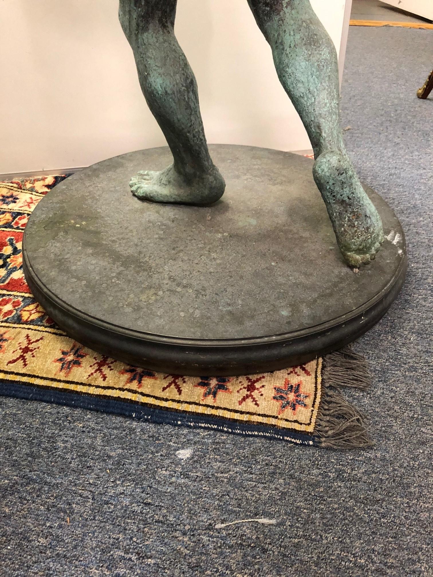 19th Century Bronze Nude Male Holding a Harp on a Bronze Base For Sale 6