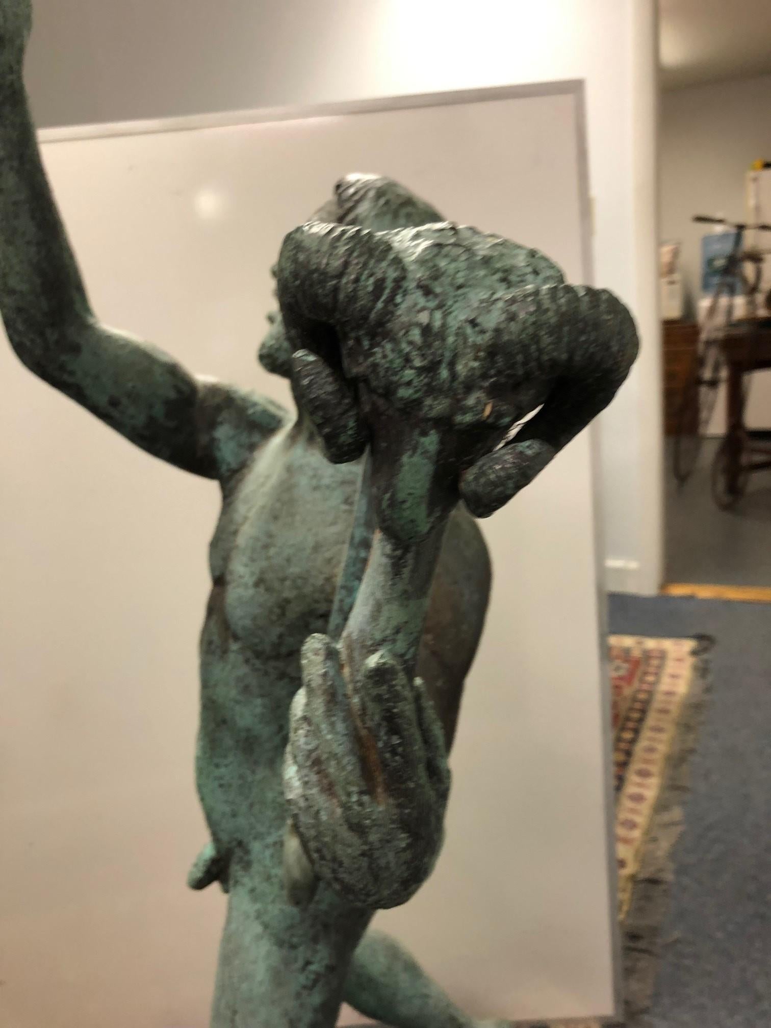 19th Century Bronze Nude Male Holding a Harp on a Bronze Base For Sale 2