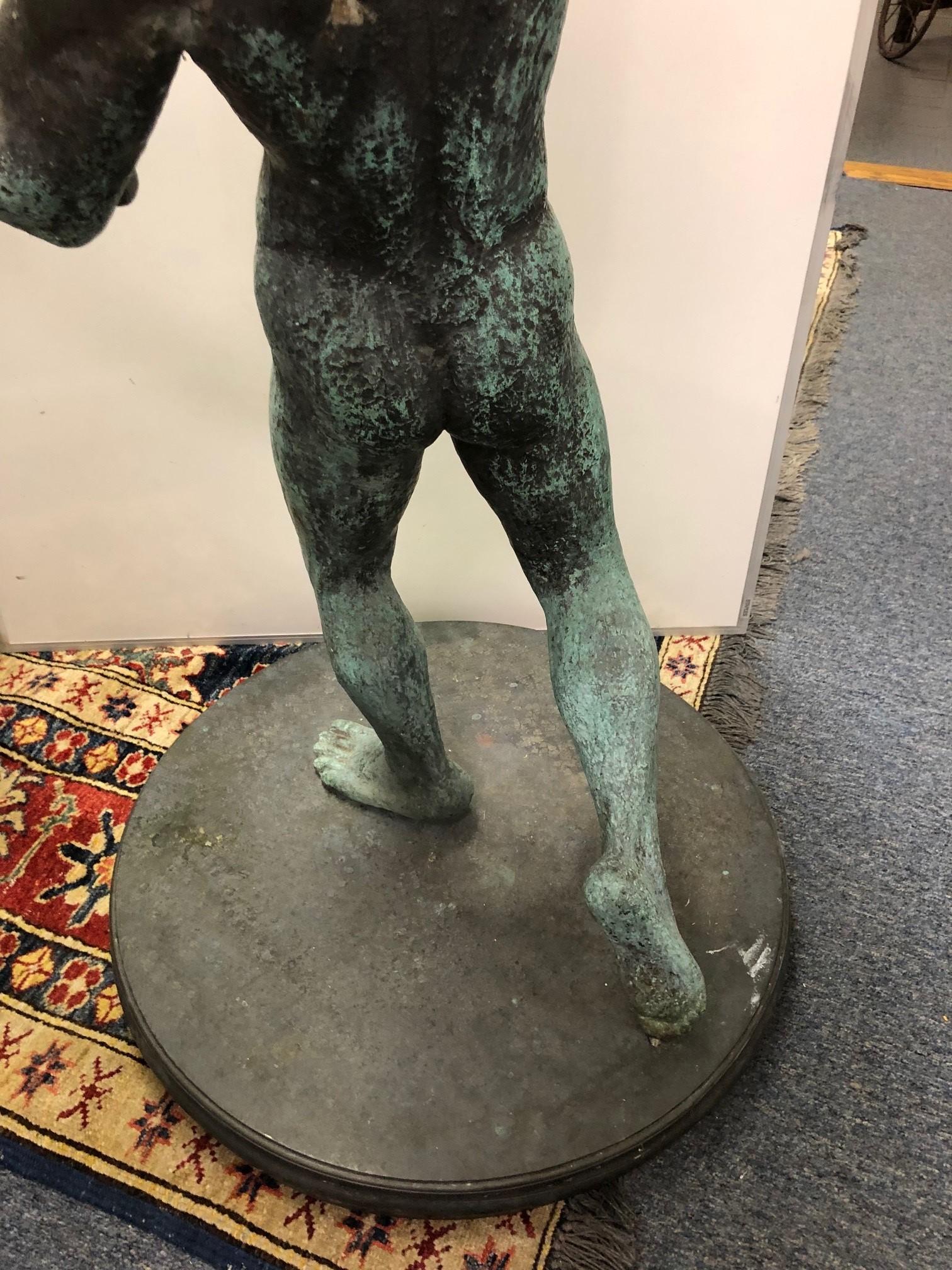 19th Century Bronze Nude Male Holding a Harp on a Bronze Base For Sale 4