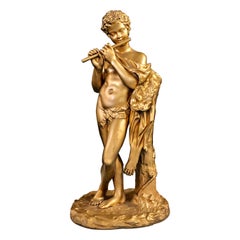 19th Century Bronze Nude Pan Satyr of a Flutist Figure