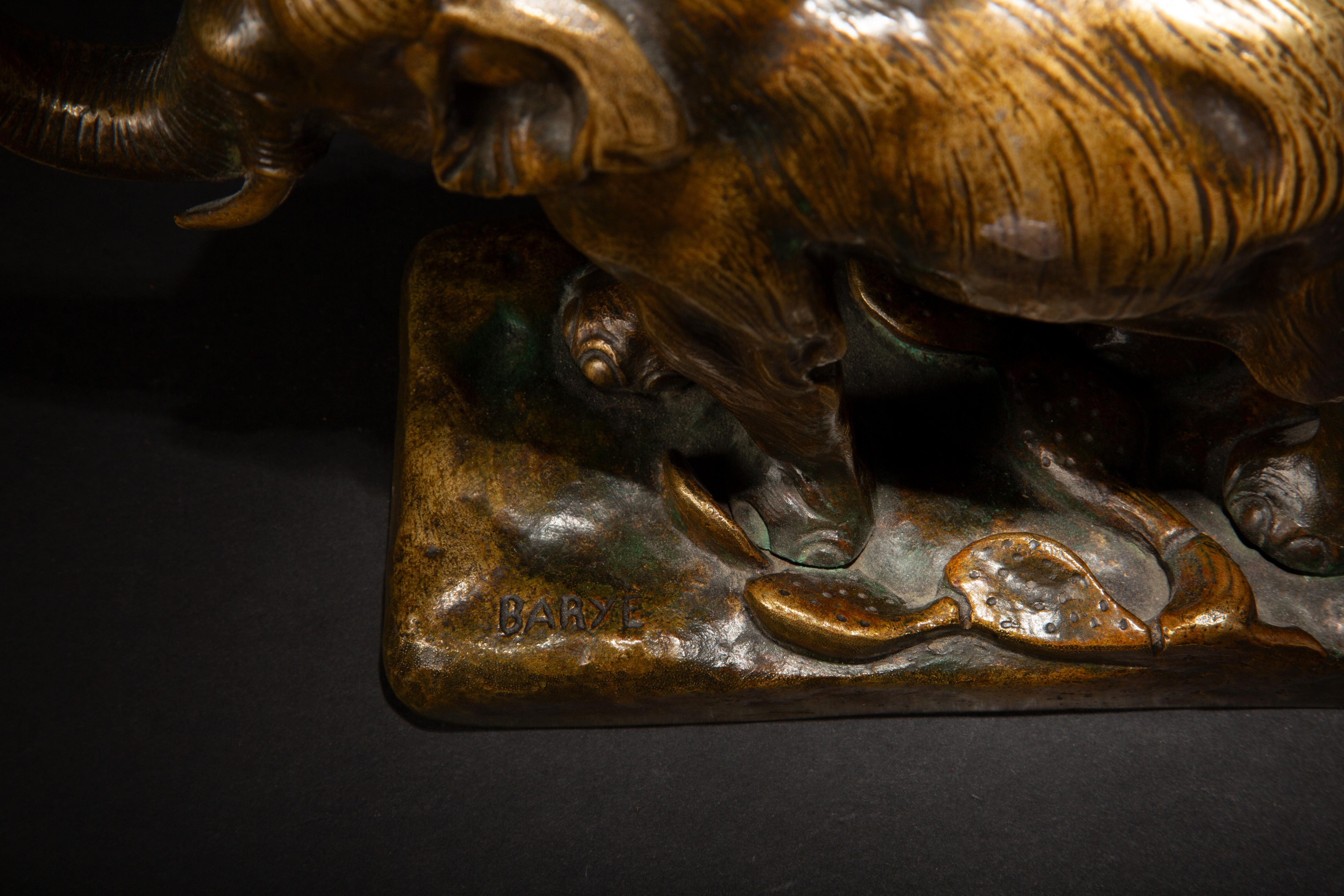This exquisite 19th-century bronze sculpture of an elephant is a testament to the masterful artistry of Antoine-Louis Barye, a renowned French sculptor. Measuring 9.5