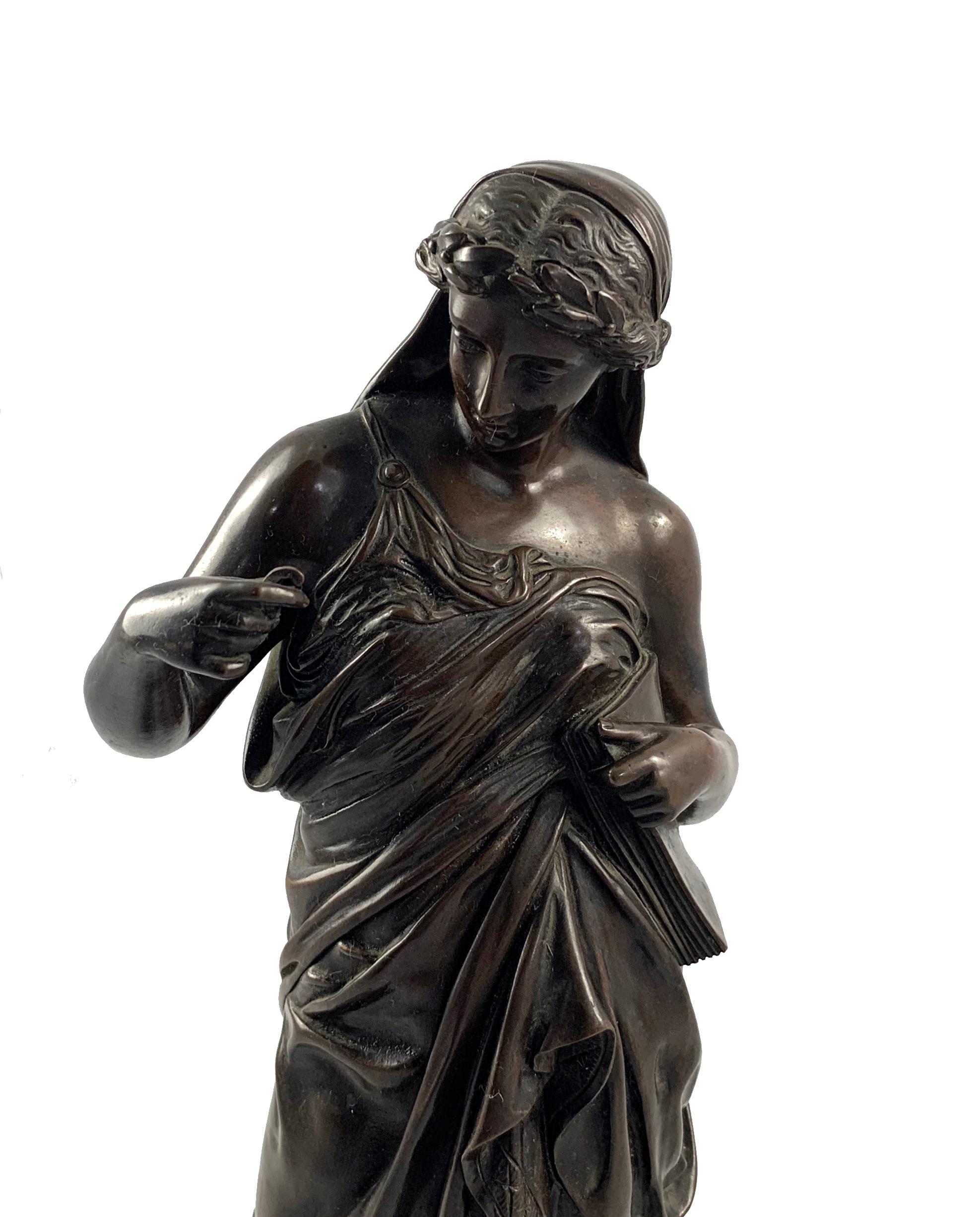 French 19th Century Bronze of a Women Draped in Robes on a Circular Zodiac Base For Sale