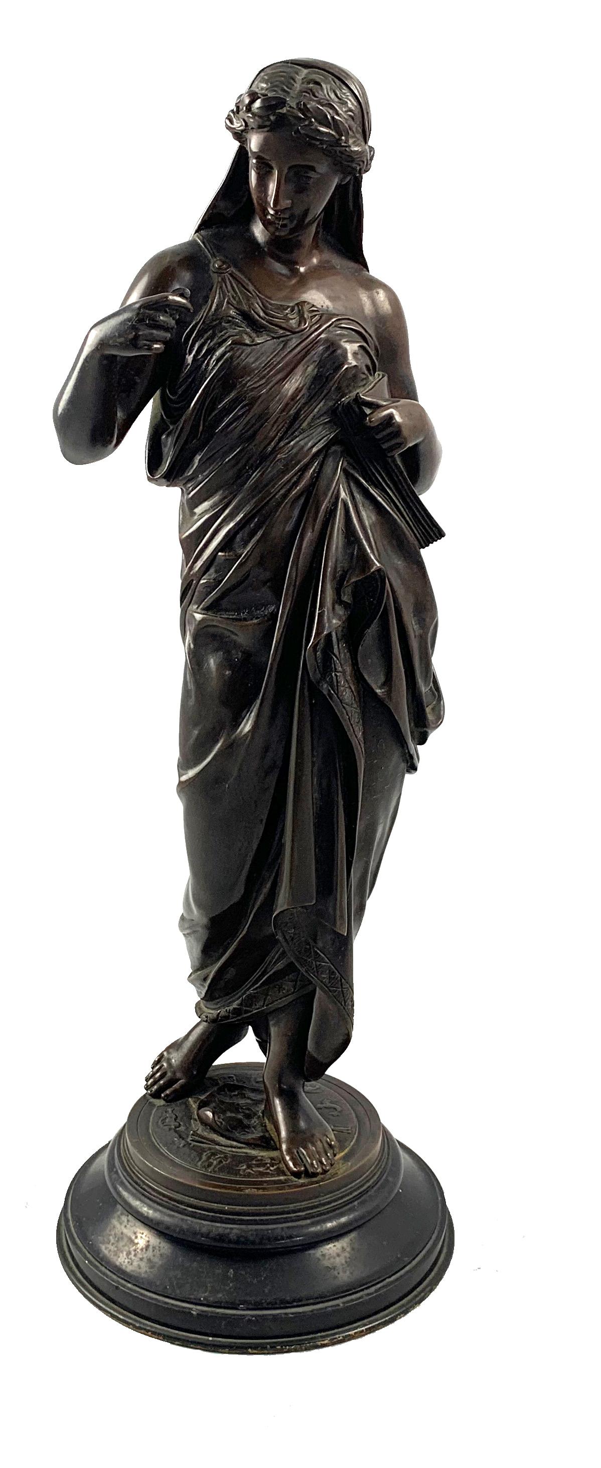 Cast 19th Century Bronze of a Women Draped in Robes on a Circular Zodiac Base For Sale