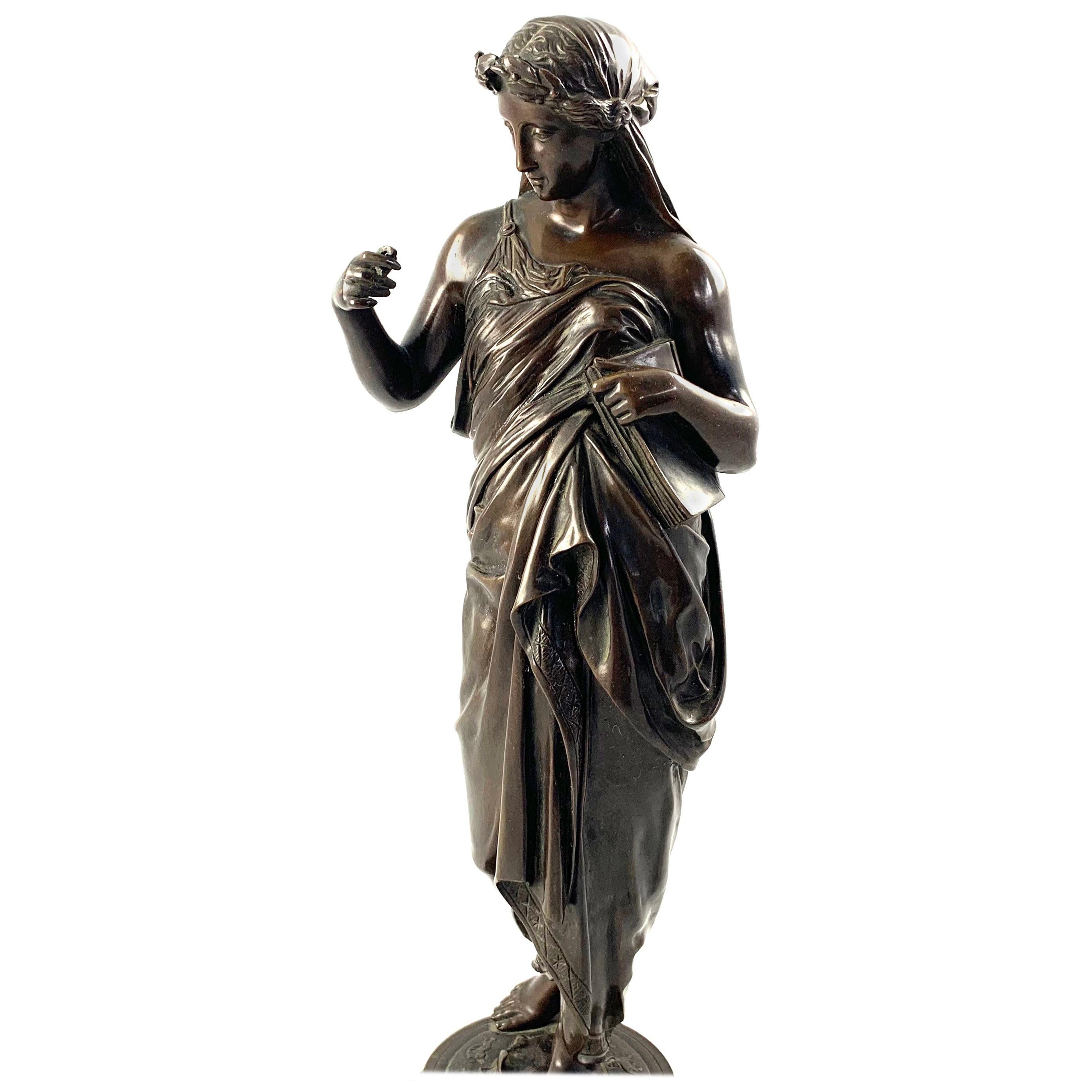 19th Century Bronze of a Women Draped in Robes on a Circular Zodiac Base For Sale
