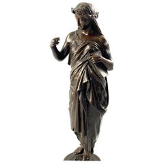 19th Century Bronze of a Women Draped in Robes on a Circular Zodiac Base