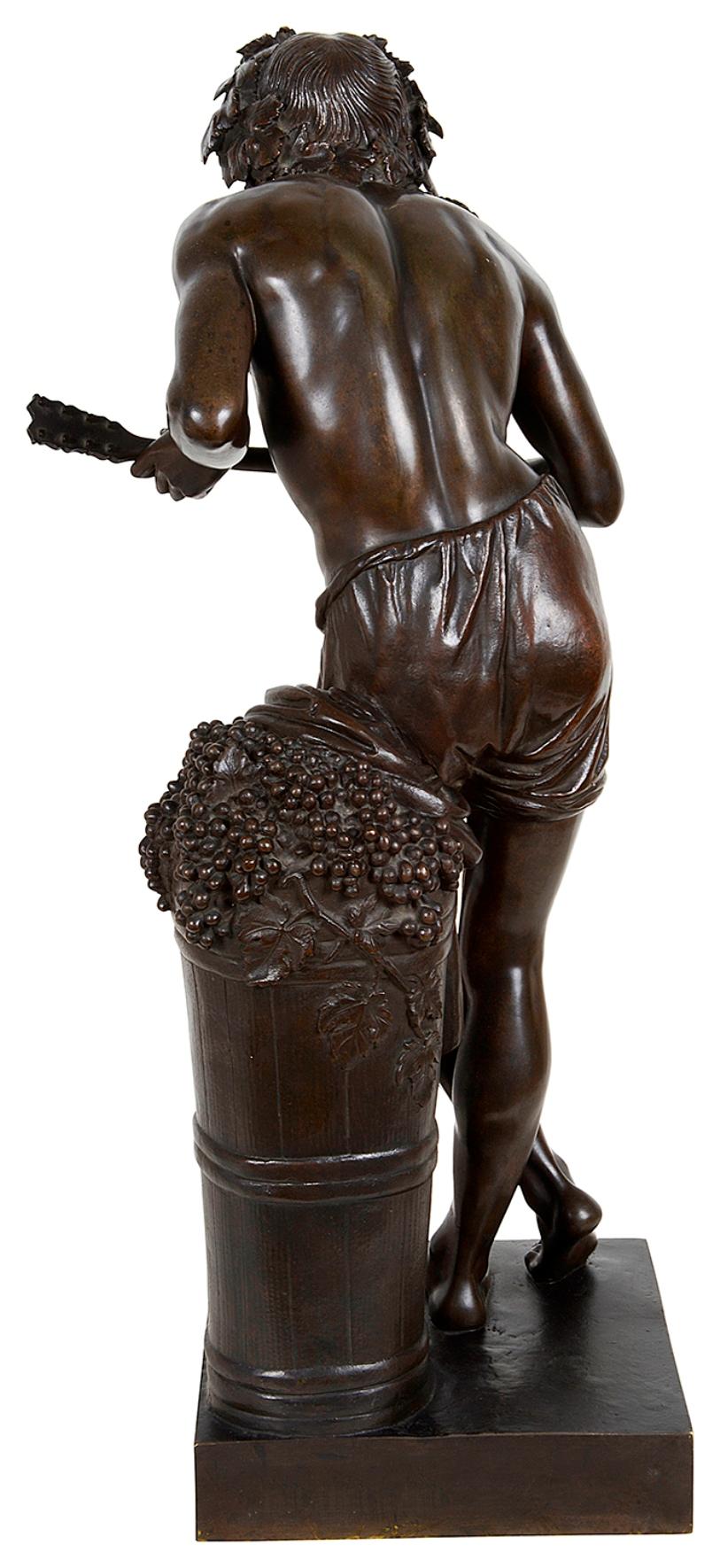 Patinated 19th Century Bronze of Bacchus Signed Francisque Duret For Sale