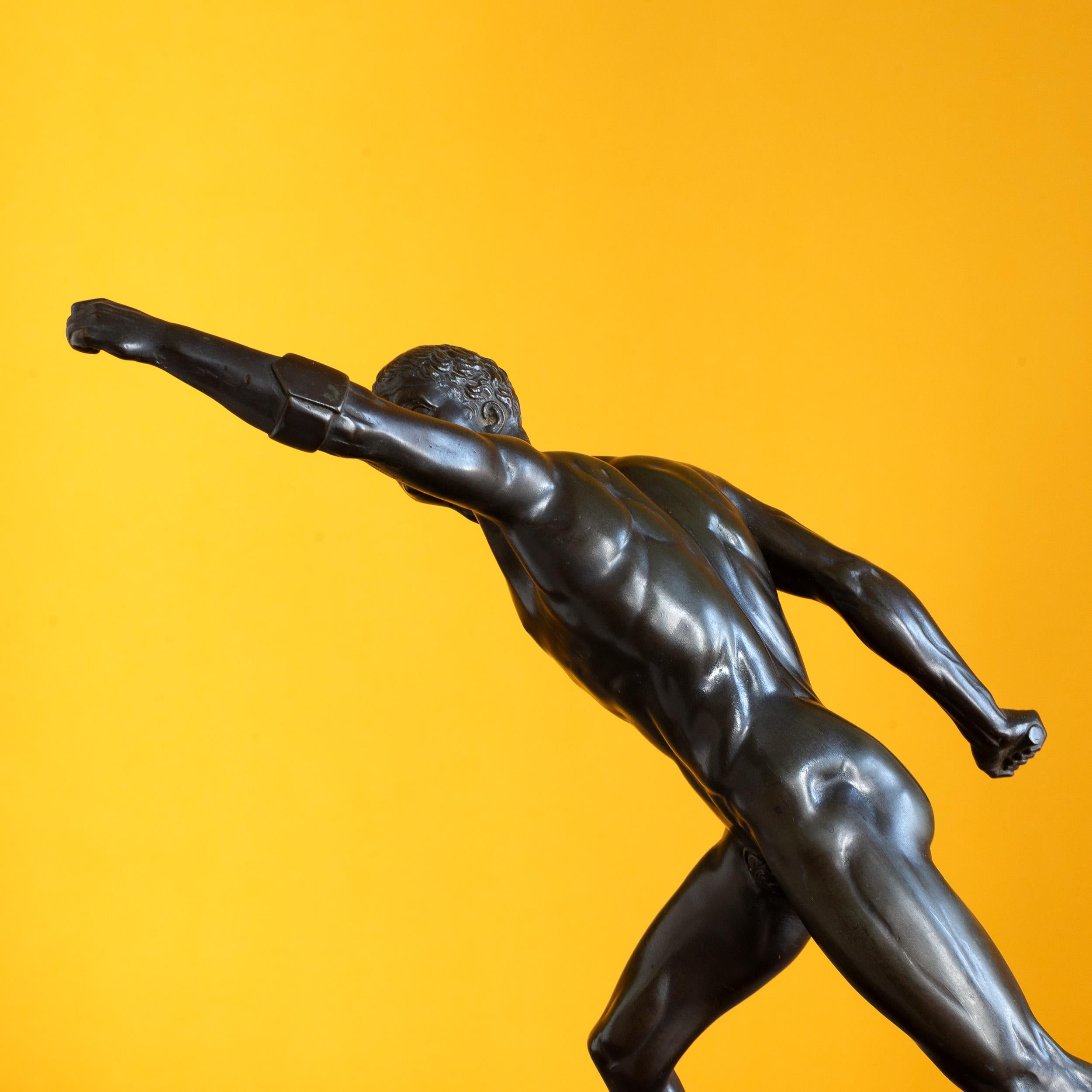 Nineteenth century bronze of the Borghese Gladiator, Italian or French, mounted on a richly figured Convent Sienna marble base.
