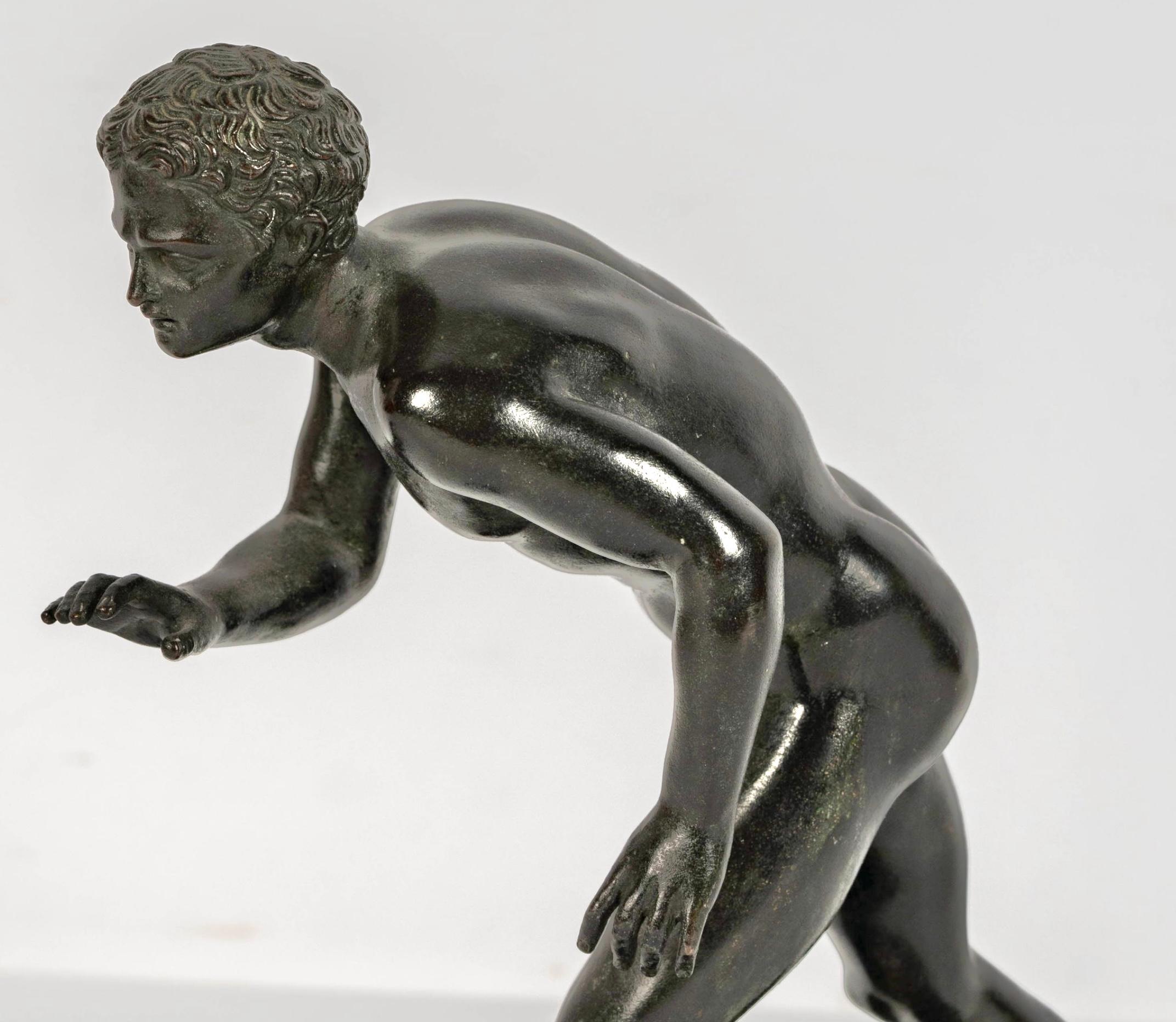 Hand-Crafted 19th Century Bronze of the Runner of Herculaneum with Panama Pacific Expo Label For Sale