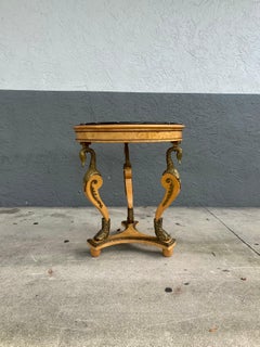 19th Century Bronze Ormolu Swan Koi Fish Empire Wood Marble Round Table